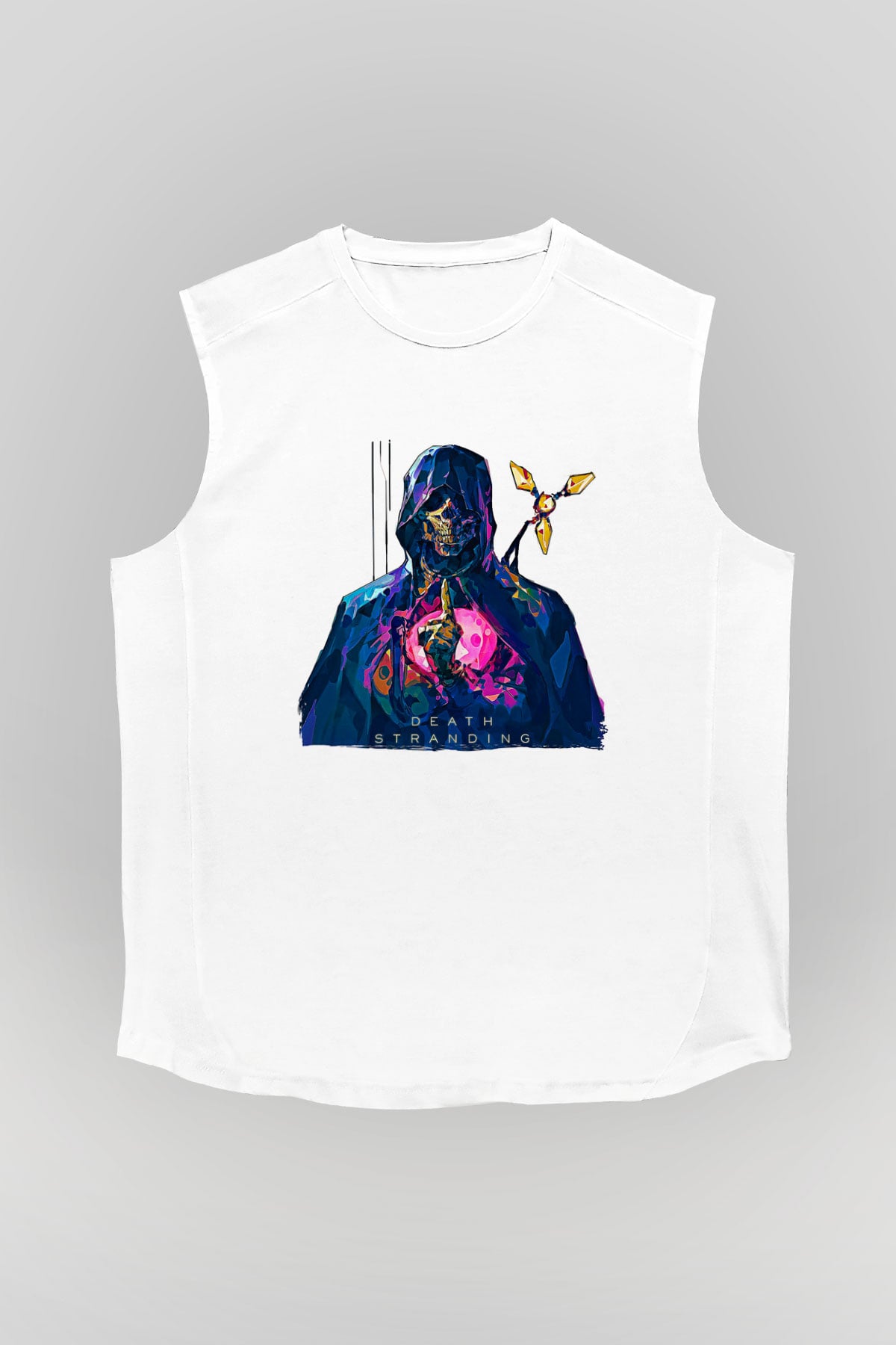 Death Stranding Baskılı Beyaz Unisex Kolsuz Tişört - Tshirt
