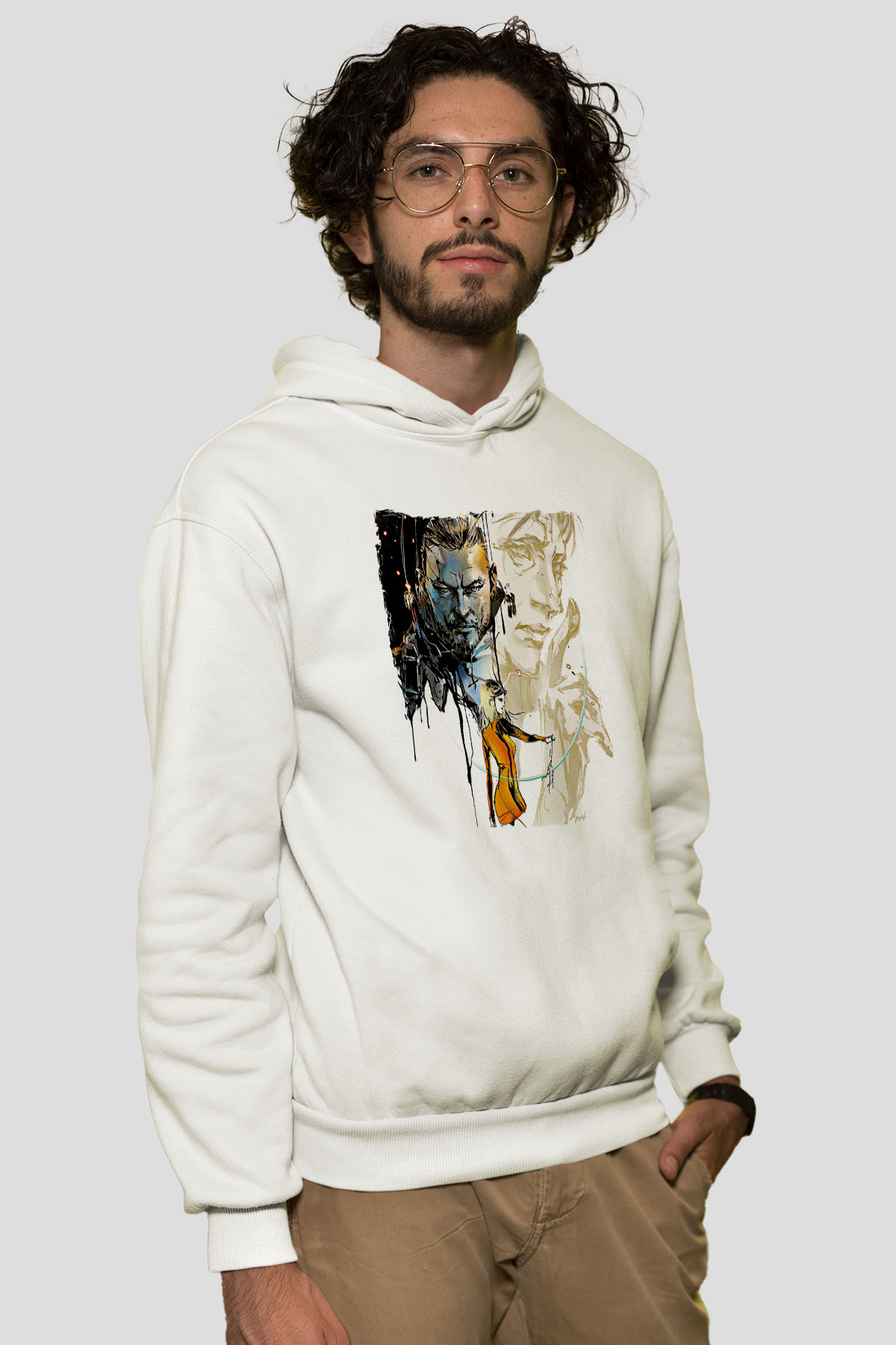 Death Stranding Baskılı Beyaz Unisex Kapüşonlu Sweatshirt