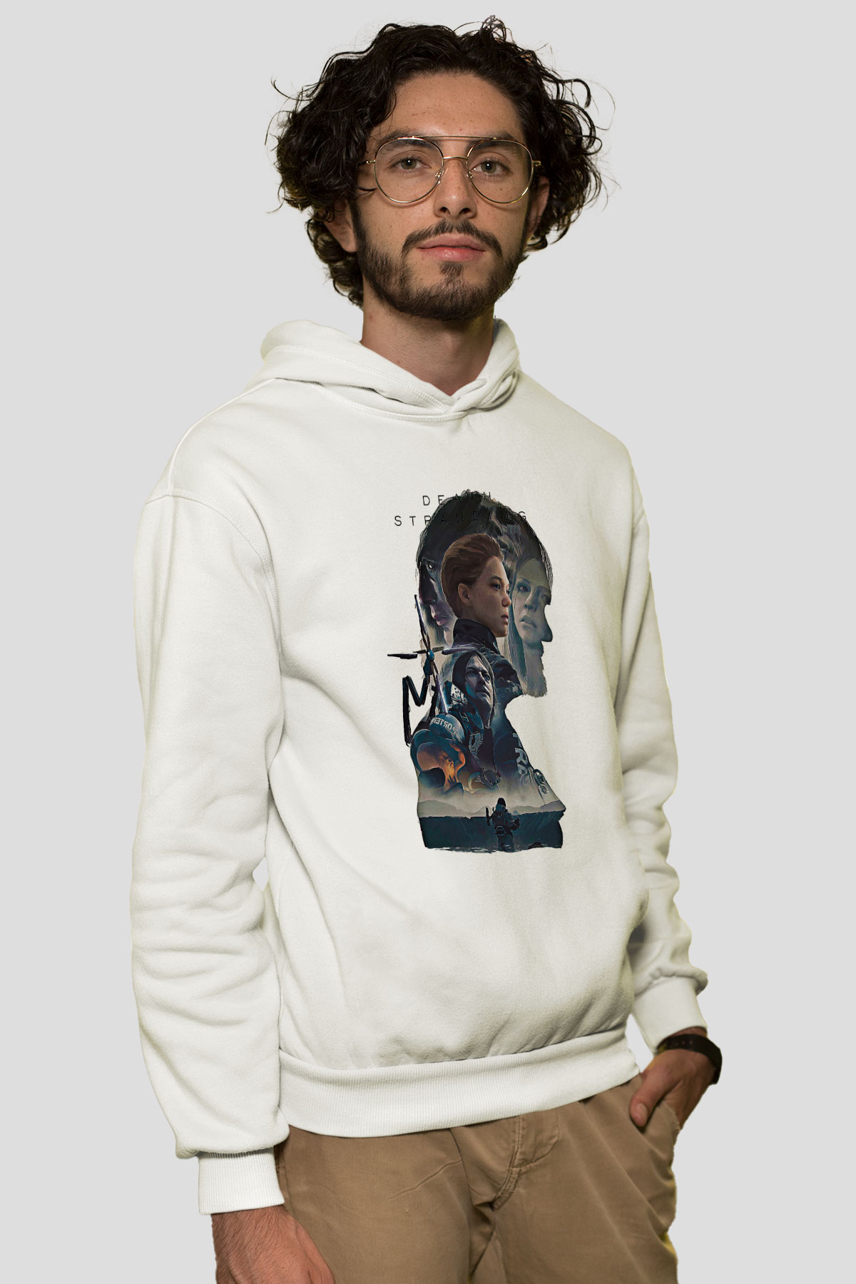 Death Stranding Baskılı Beyaz Unisex Kapüşonlu Sweatshirt