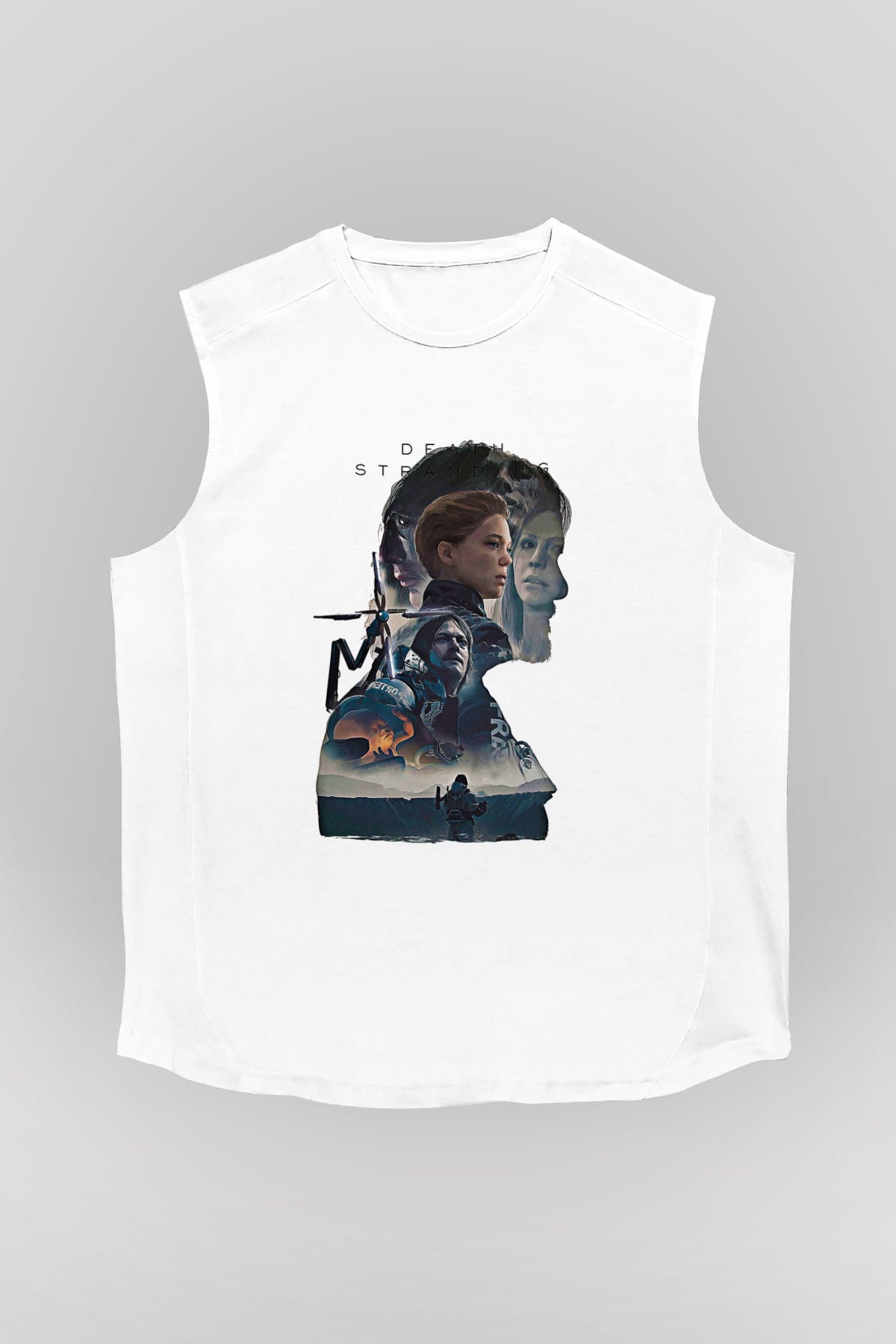 Death Stranding Baskılı Beyaz Unisex Kolsuz Tişört - Tshirt