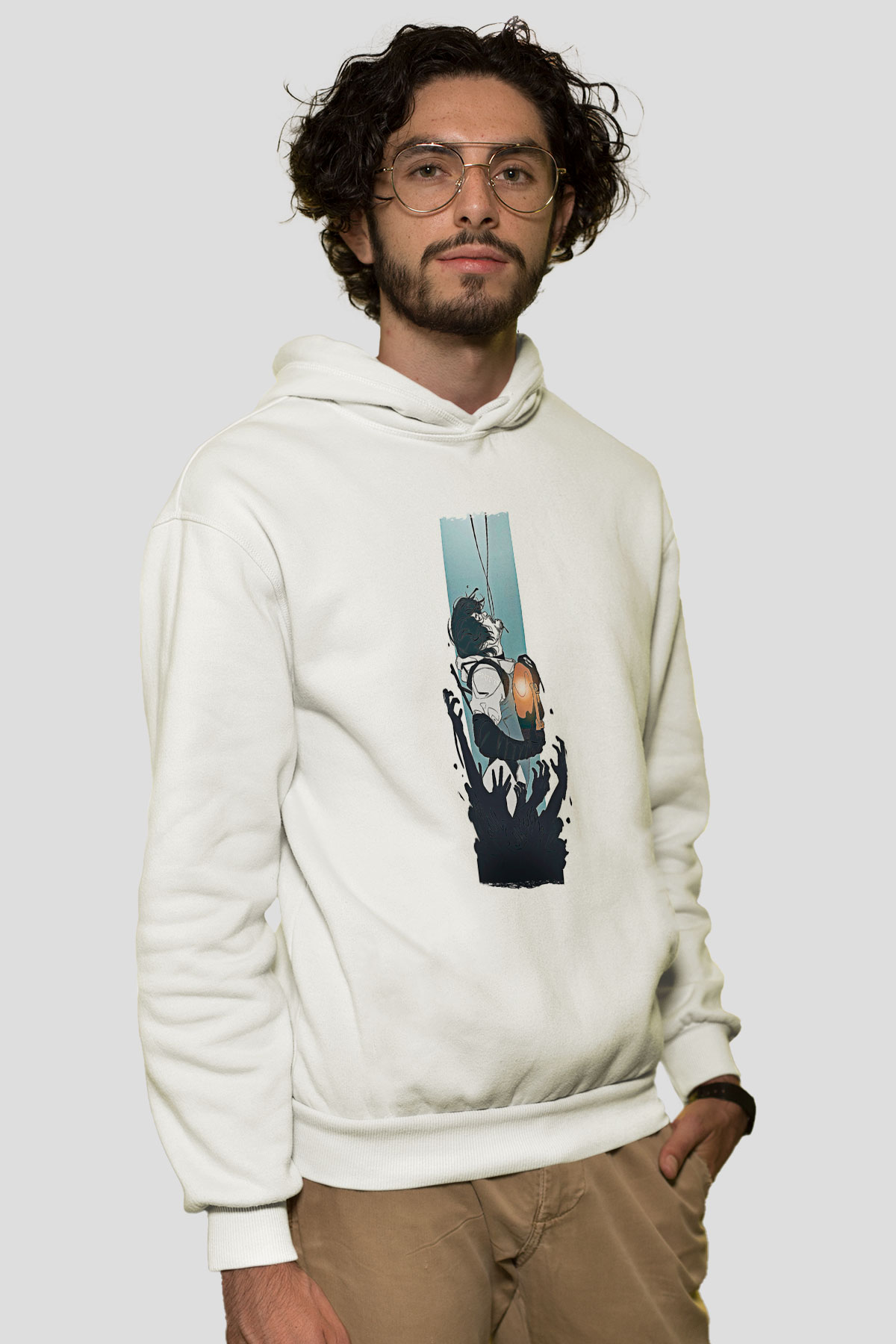 Death Stranding Baskılı Beyaz Unisex Kapüşonlu Sweatshirt