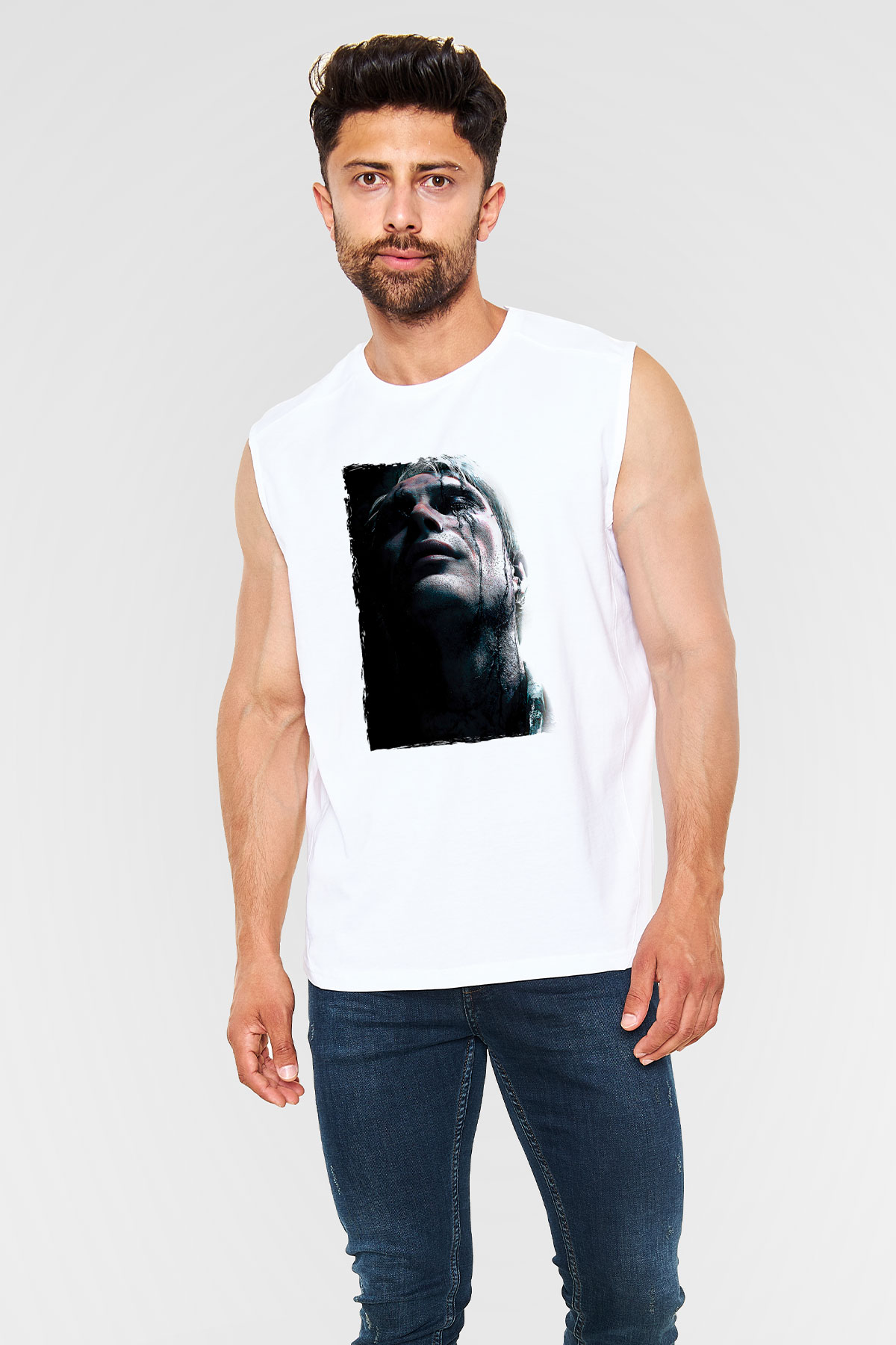 Death Stranding Baskılı Beyaz Unisex Kolsuz Tişört - Tshirt