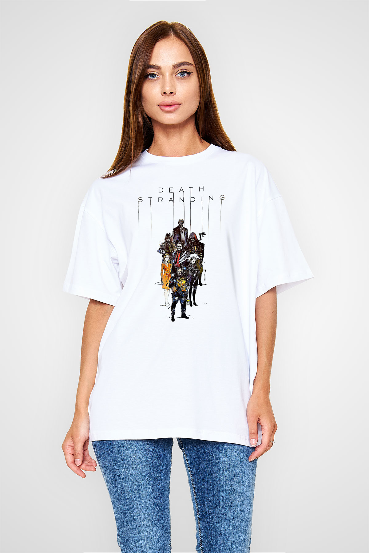 Death Stranding Baskılı Beyaz Unisex Oversize Tişört - Tshirt