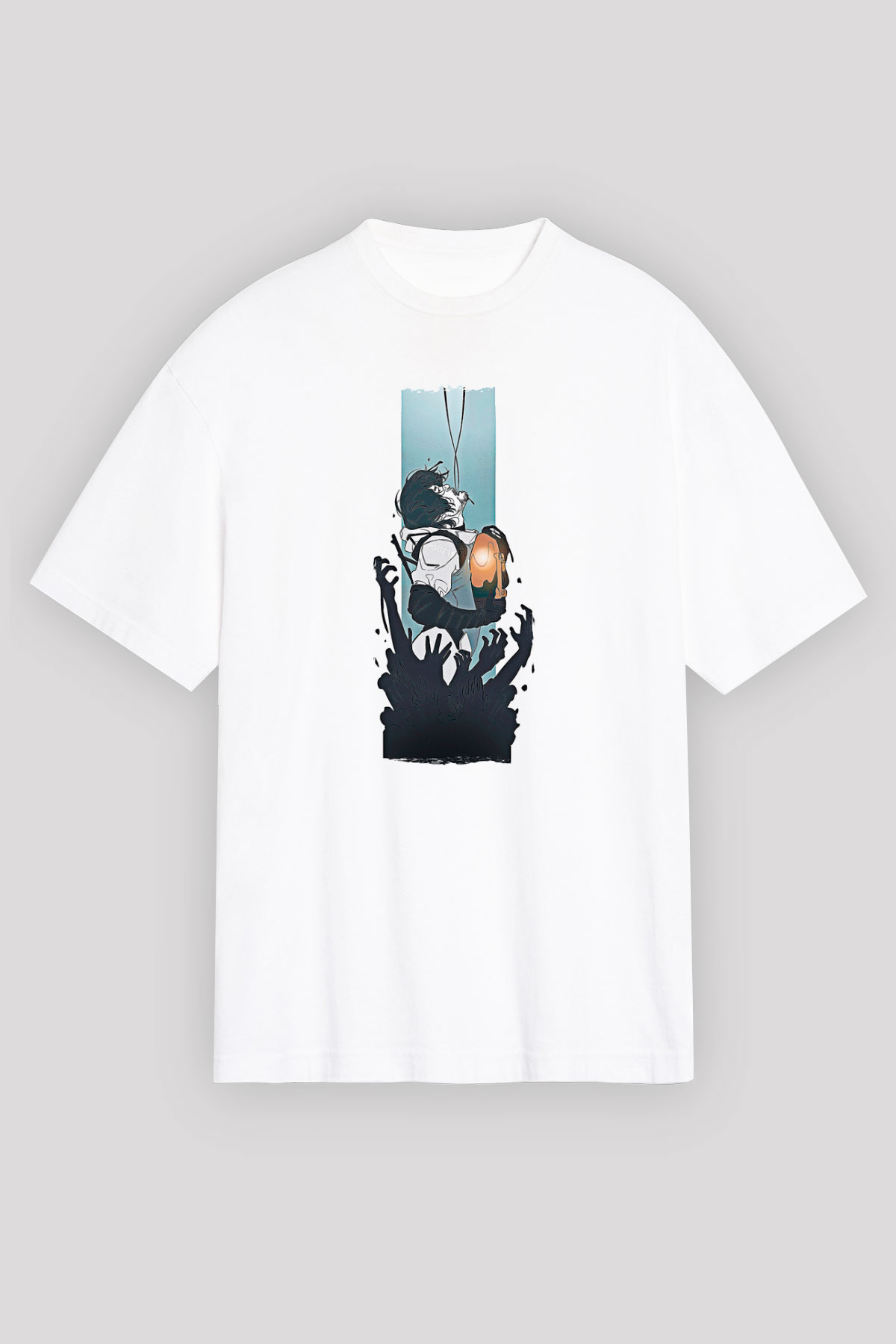 Death Stranding Baskılı Beyaz Unisex Oversize Tişört - Tshirt