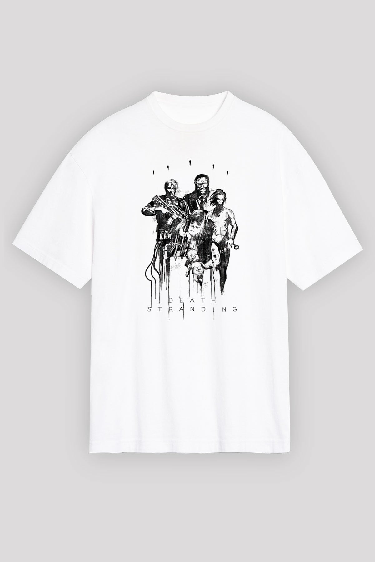Death Stranding Baskılı Beyaz Unisex Oversize Tişört - Tshirt