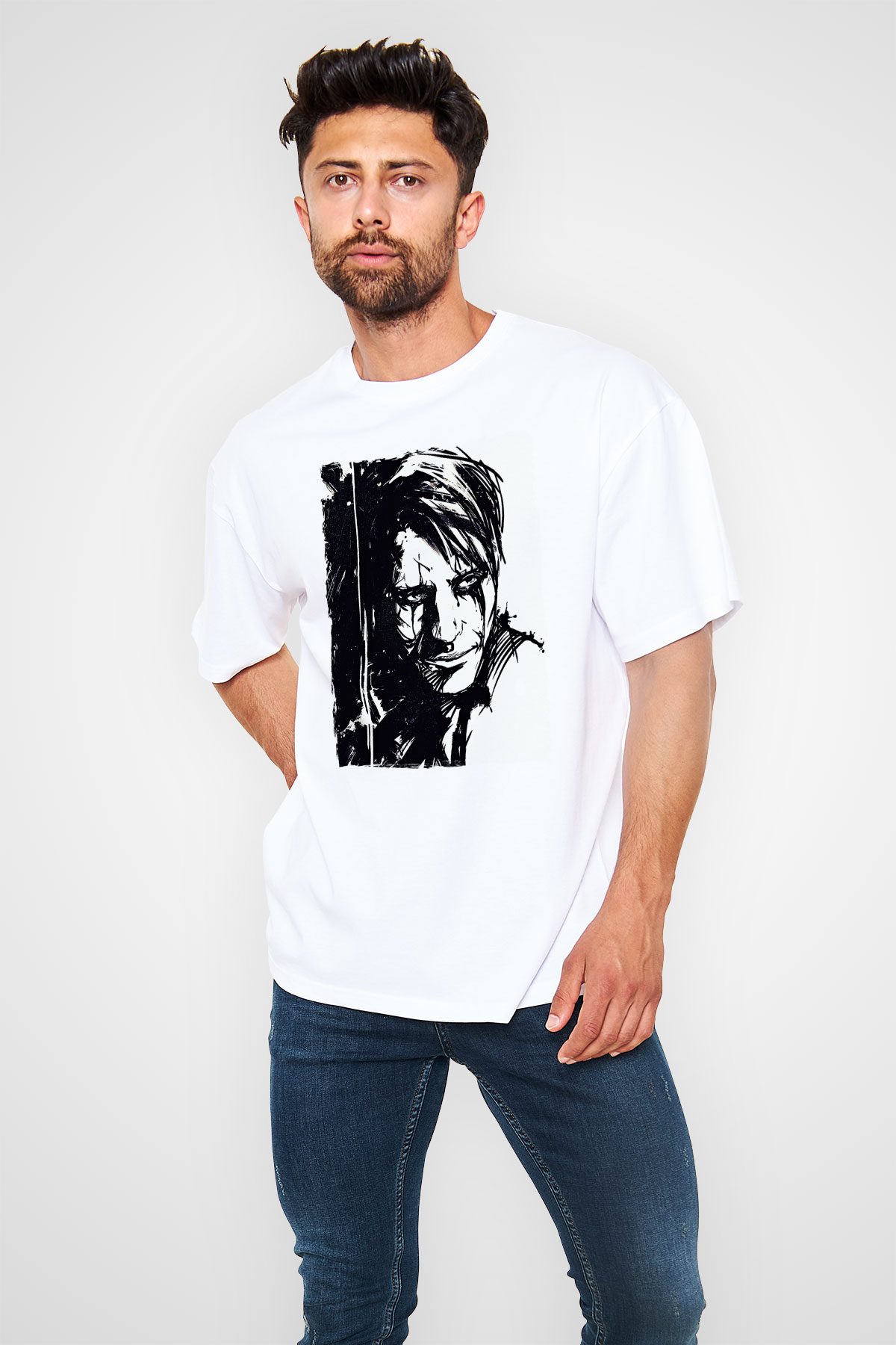 Death Stranding Baskılı Beyaz Unisex Oversize Tişört - Tshirt