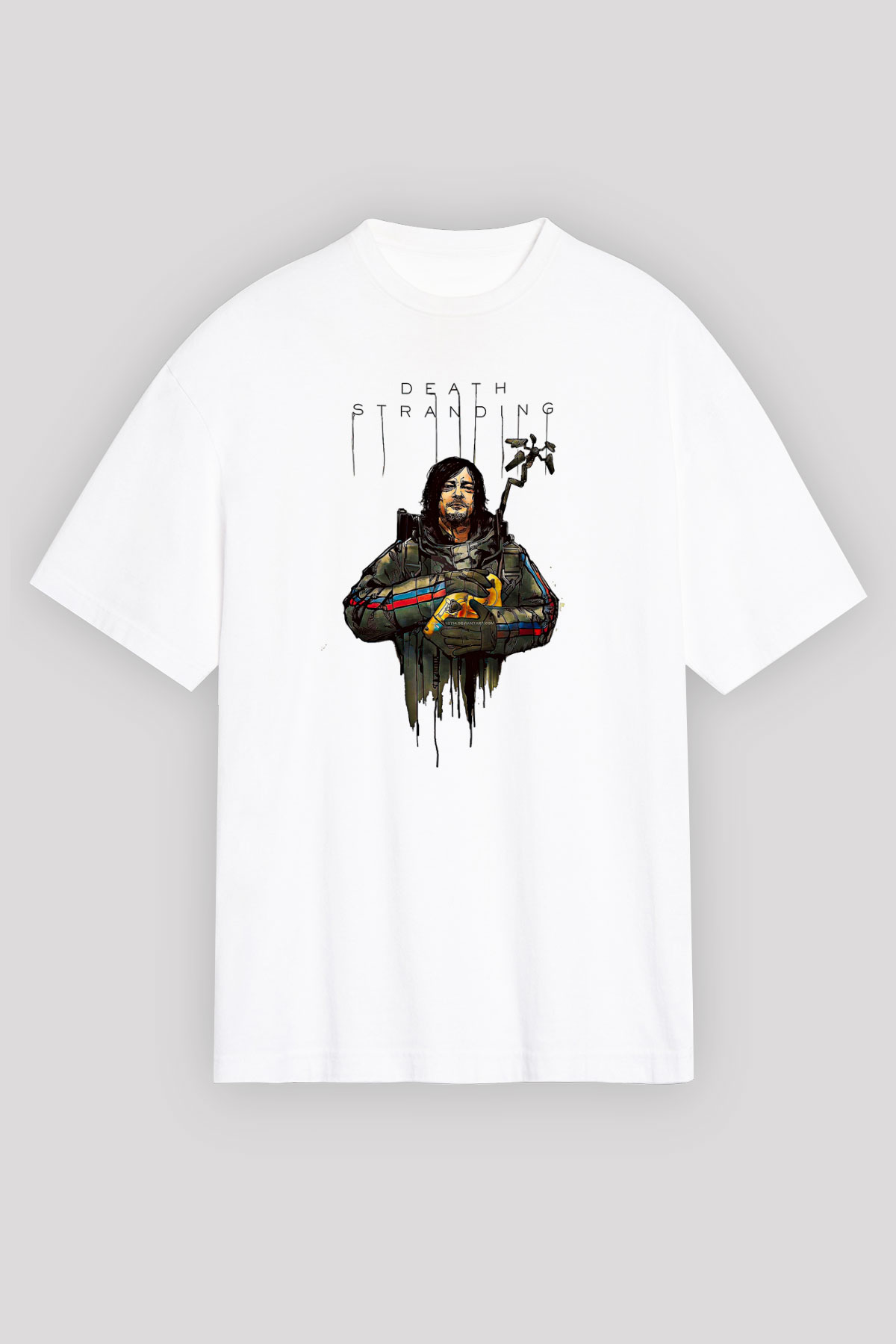 Death Stranding Baskılı Beyaz Unisex Oversize Tişört - Tshirt