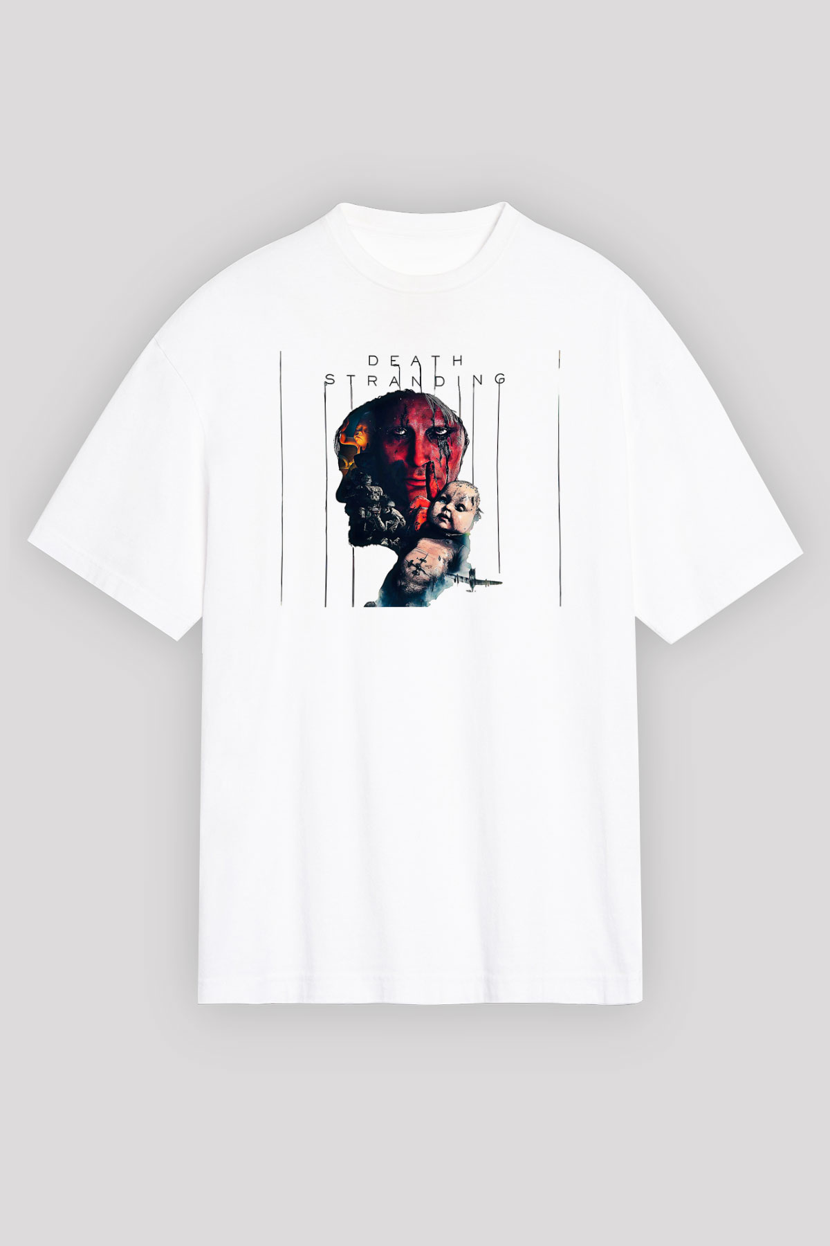 Death Stranding Baskılı Beyaz Unisex Oversize Tişört - Tshirt