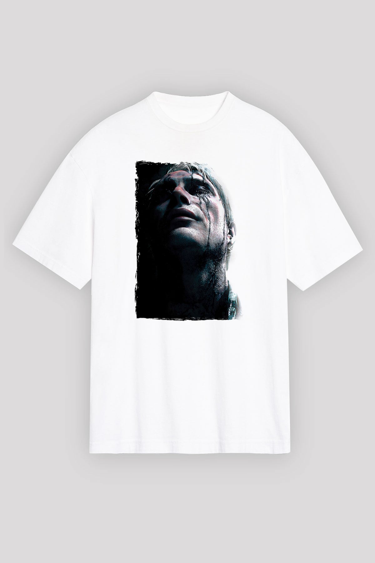 Death Stranding Baskılı Beyaz Unisex Oversize Tişört - Tshirt