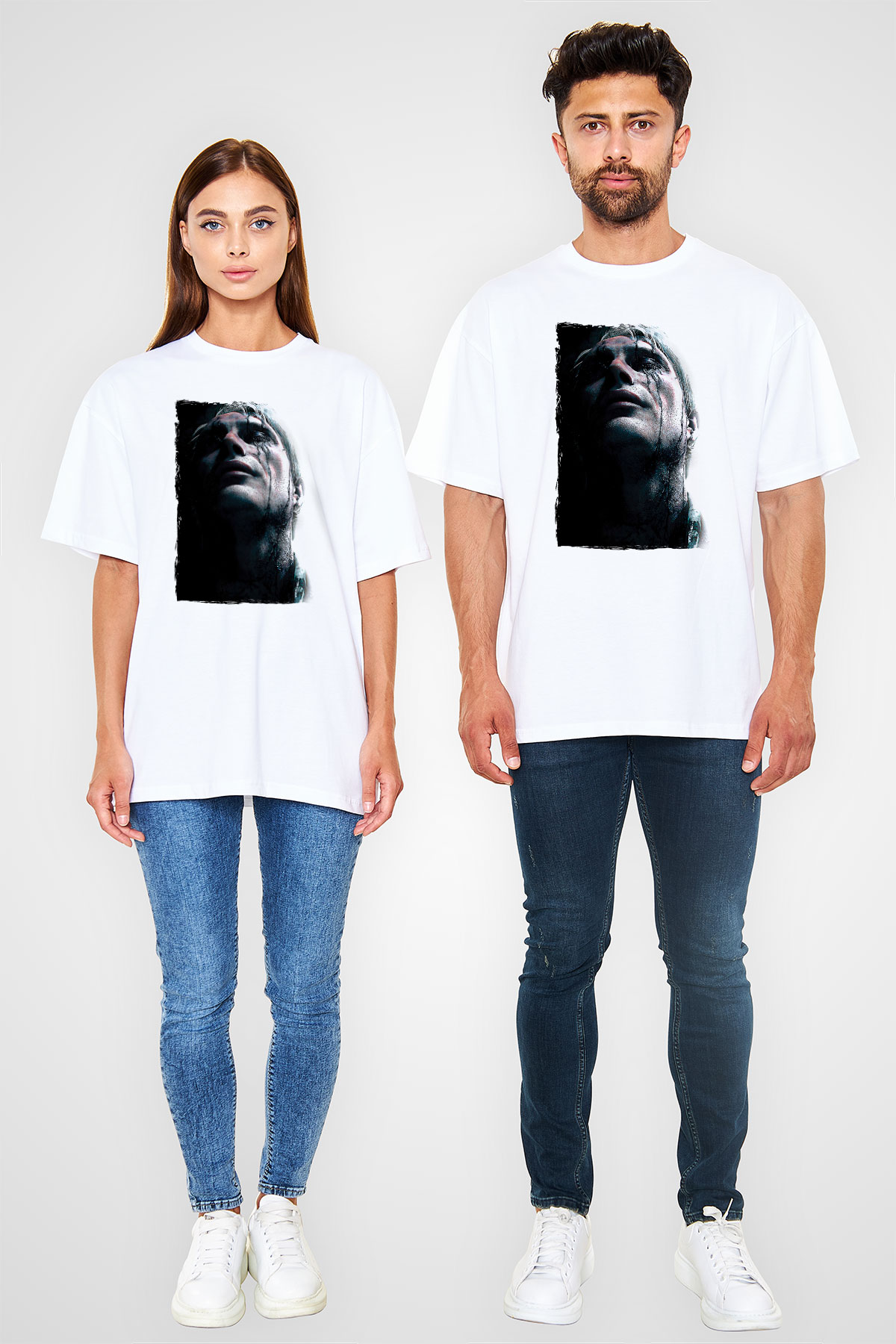 Death Stranding Baskılı Beyaz Unisex Oversize Tişört - Tshirt