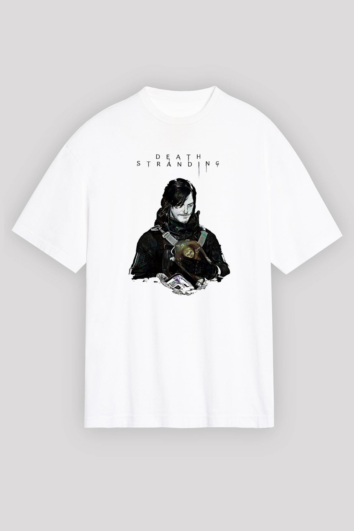 Death Stranding Baskılı Beyaz Unisex Oversize Tişört - Tshirt