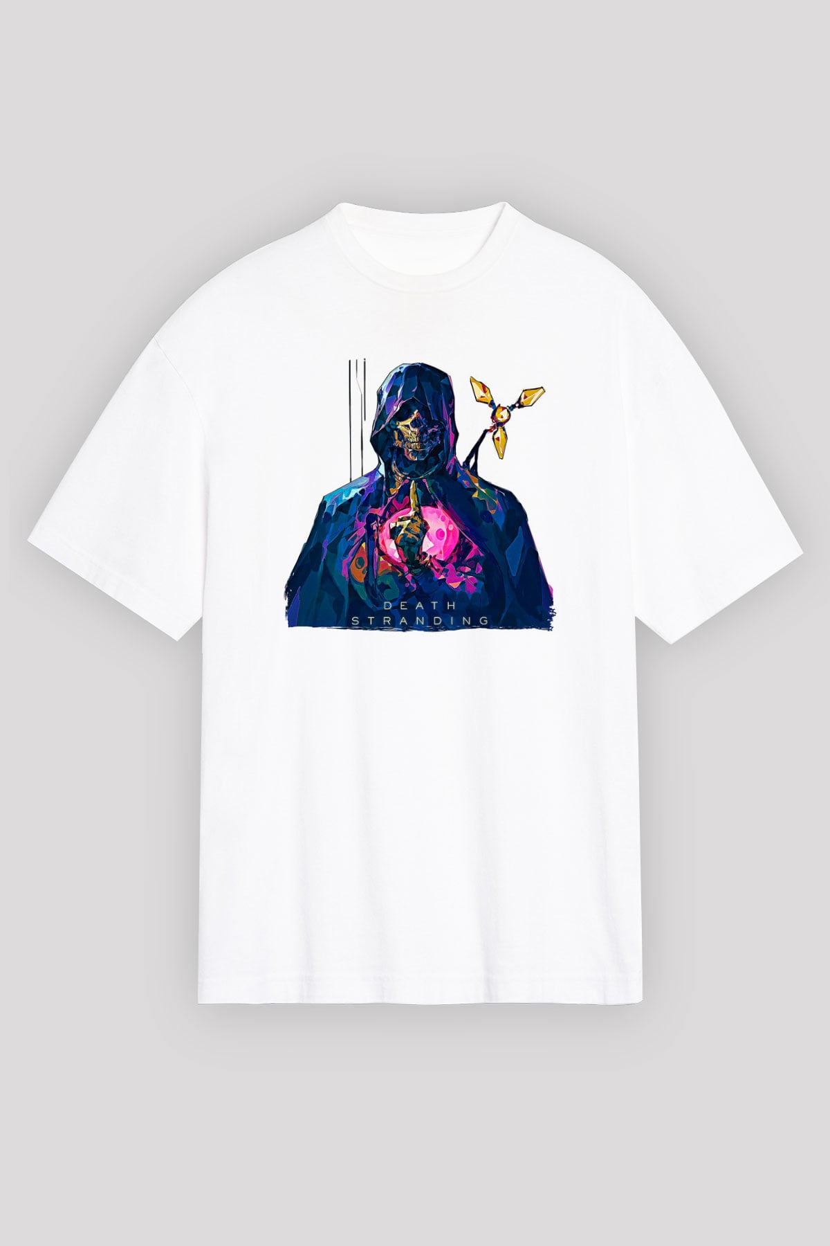 Death Stranding Baskılı Beyaz Unisex Oversize Tişört - Tshirt