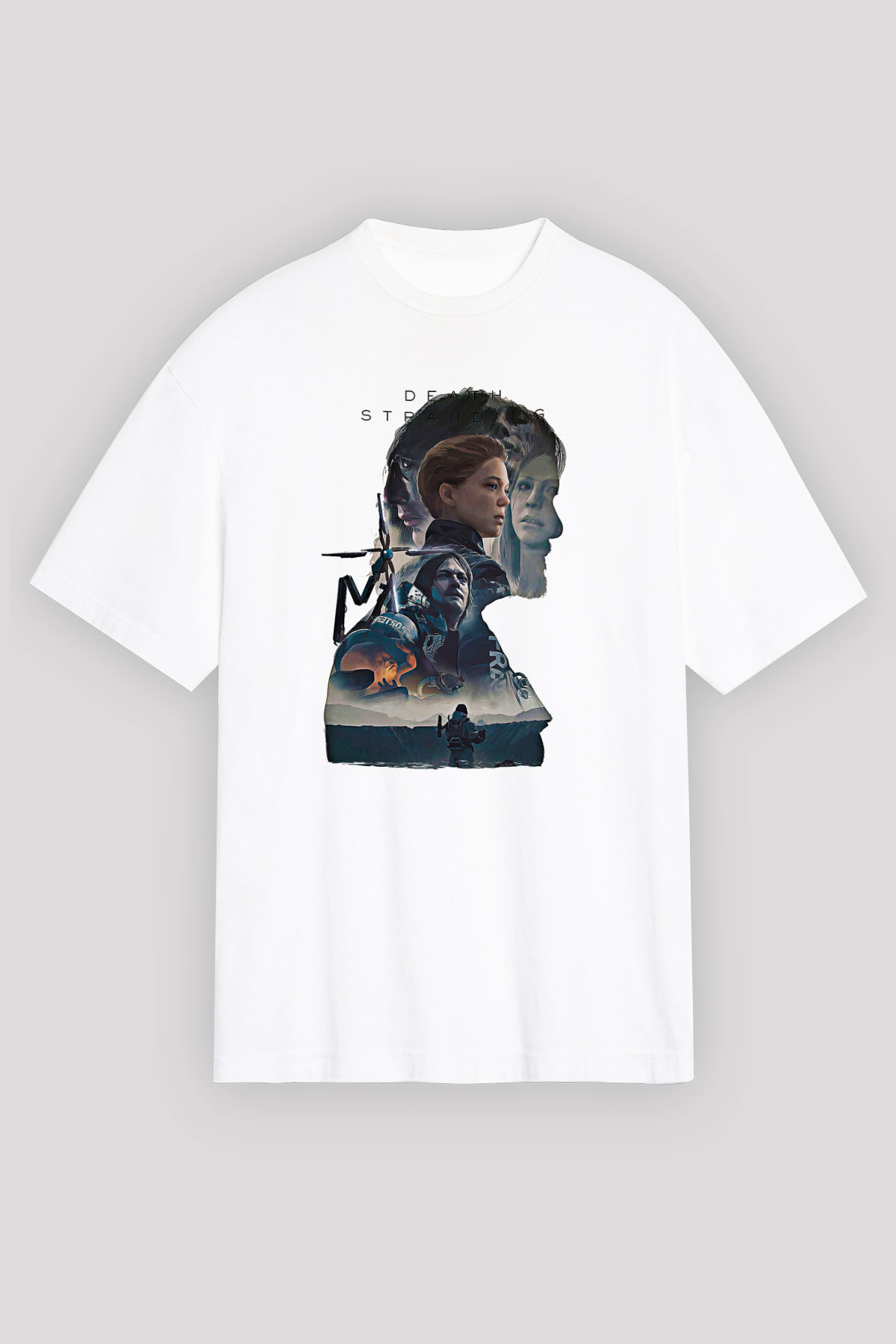 Death Stranding Baskılı Beyaz Unisex Oversize Tişört - Tshirt