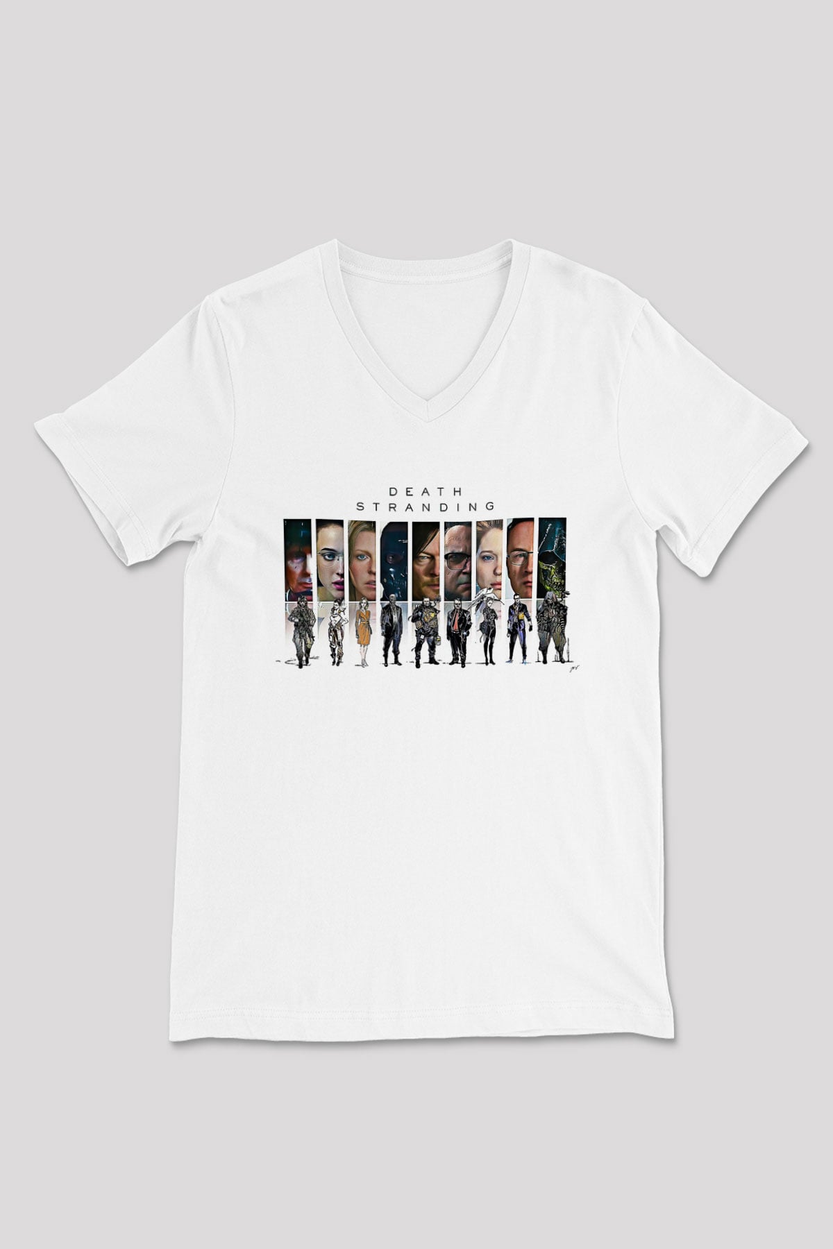 Death Stranding Baskılı Beyaz Unisex V Yaka Tişört - Tshirt