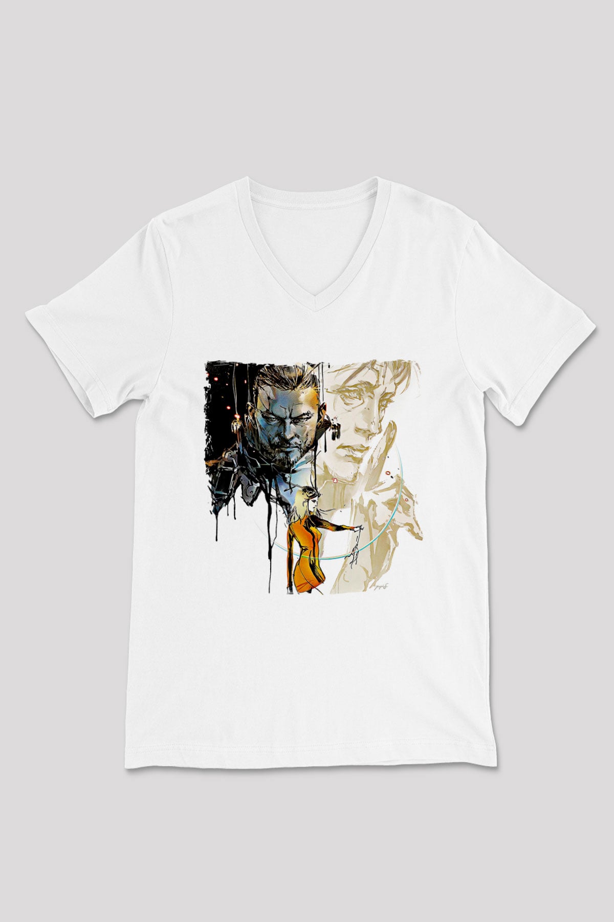 Death Stranding Baskılı Beyaz Unisex V Yaka Tişört - Tshirt