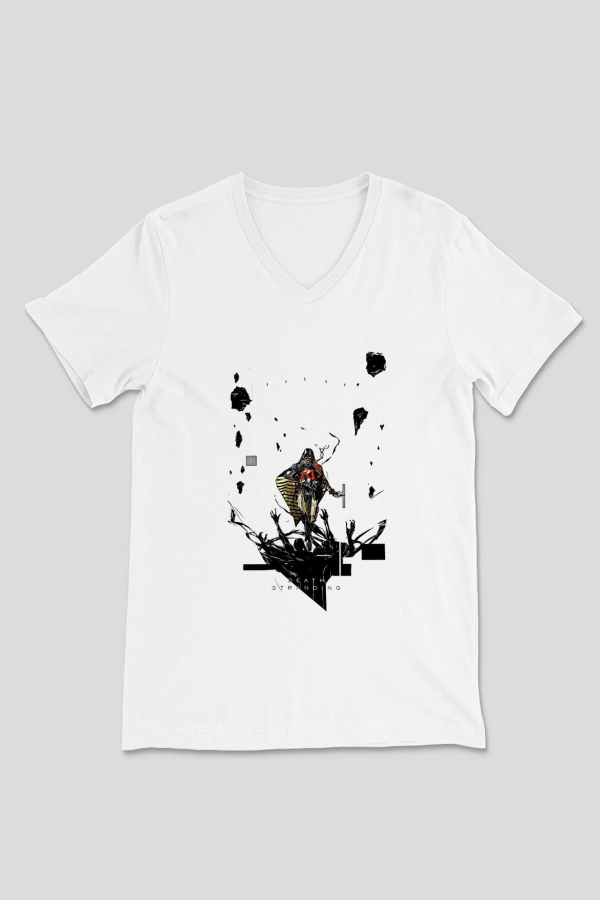 Death Stranding Baskılı Beyaz Unisex V Yaka Tişört - Tshirt