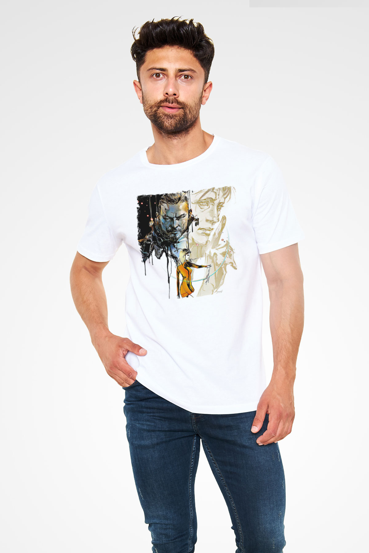 Death Stranding Baskılı Unisex Beyaz Tişört - Tshirt