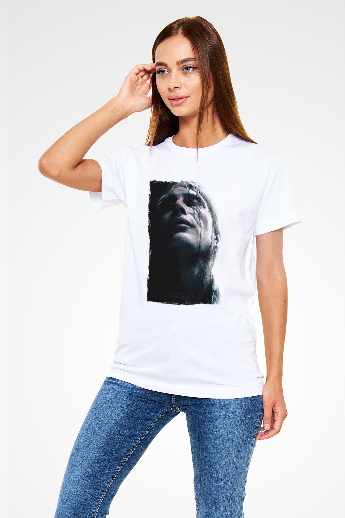 Death Stranding Baskılı Unisex Beyaz Tişört - Tshirt