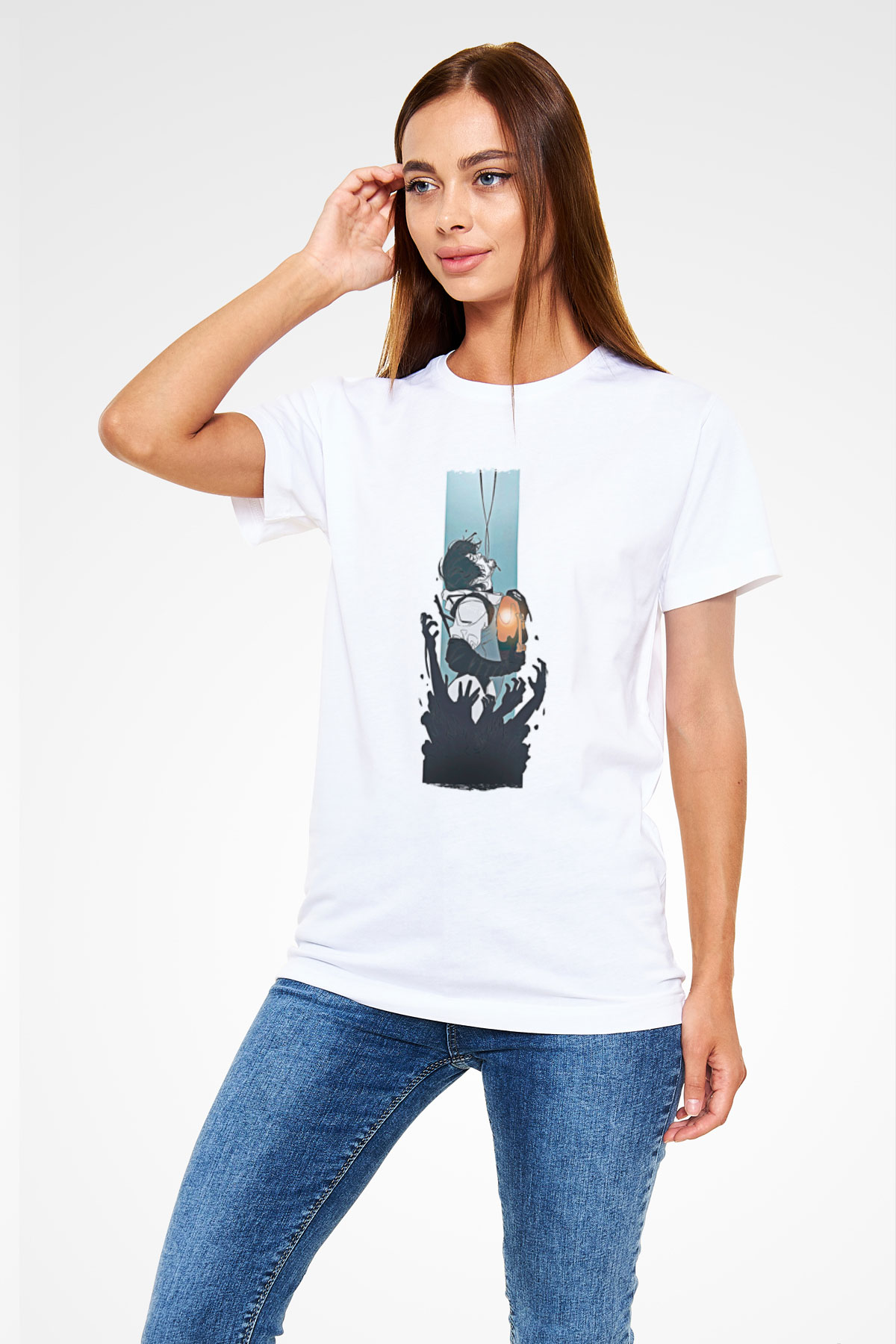Death Stranding Baskılı Unisex Beyaz Tişört - Tshirt