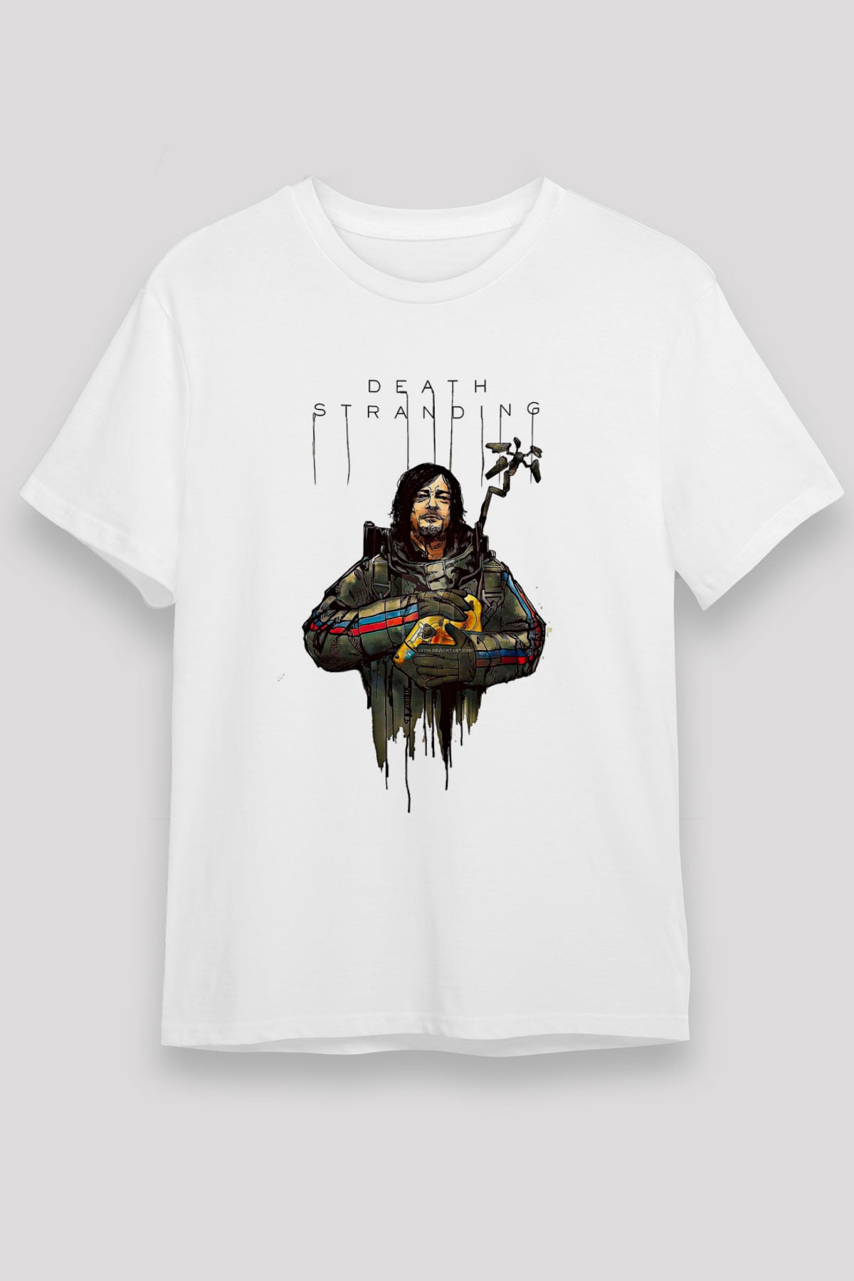 Death Stranding Baskılı Unisex Beyaz Tişört - Tshirt