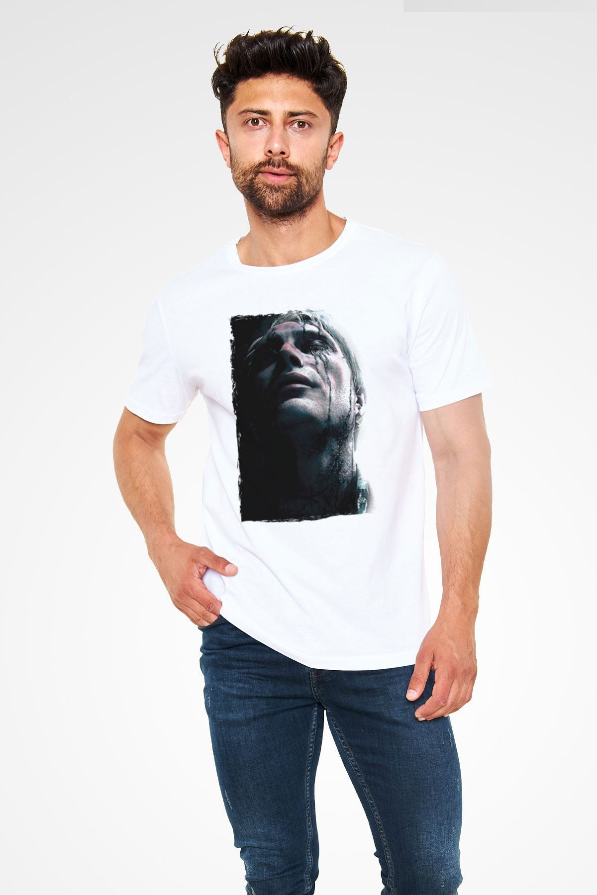 Death Stranding Baskılı Unisex Beyaz Tişört - Tshirt
