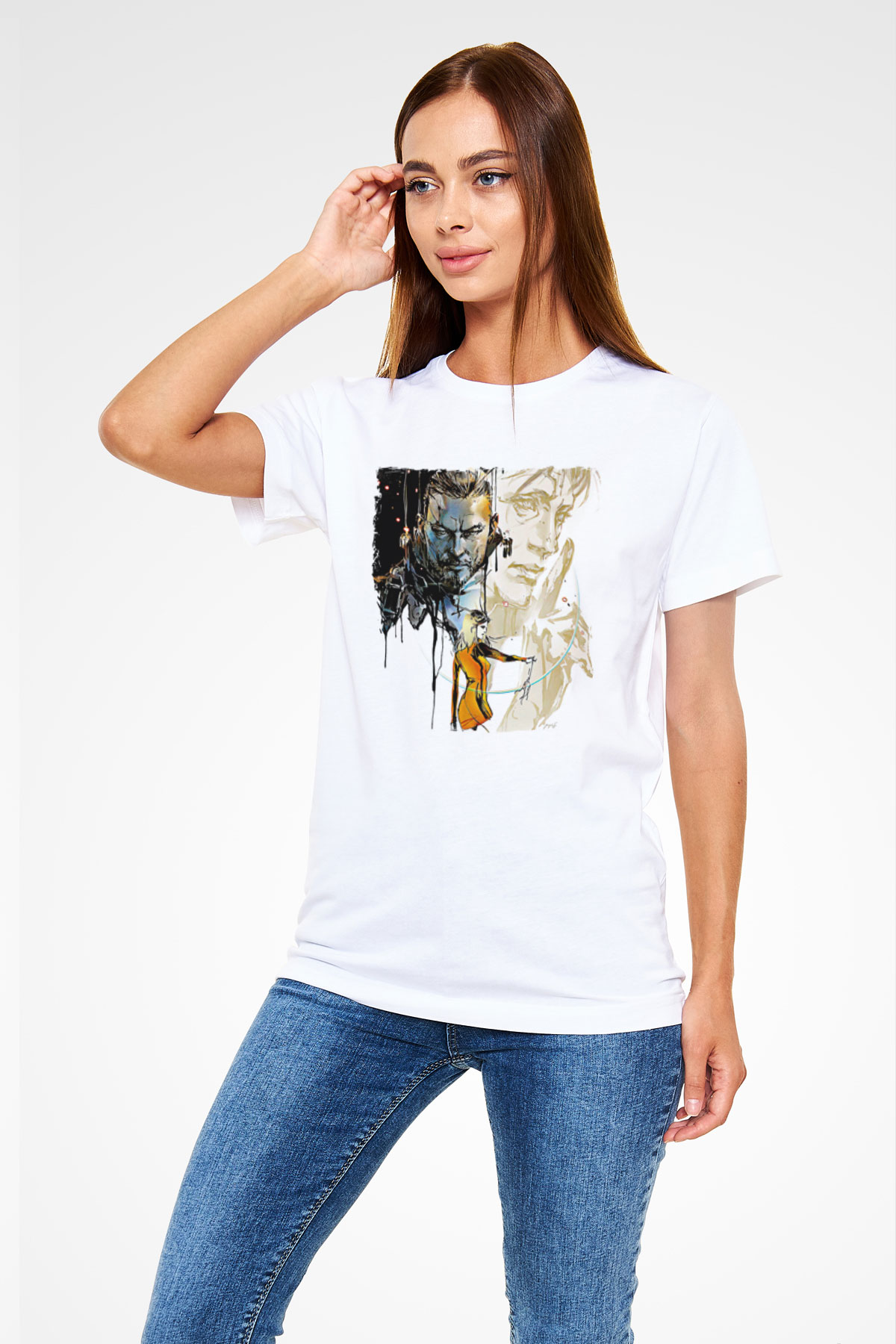 Death Stranding Baskılı Unisex Beyaz Tişört - Tshirt