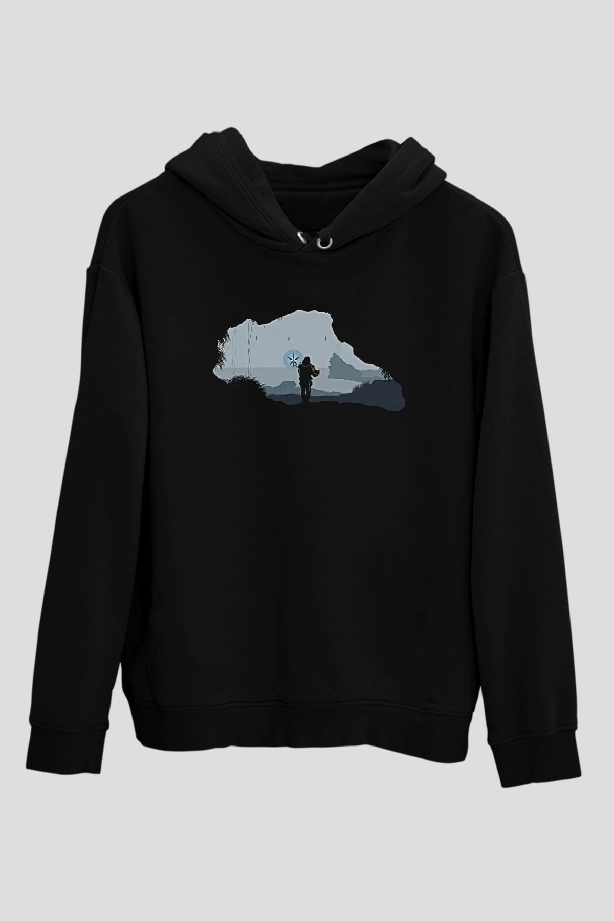 Death Stranding Baskılı Unisex Siyah Kapüşonlu Sweatshirt