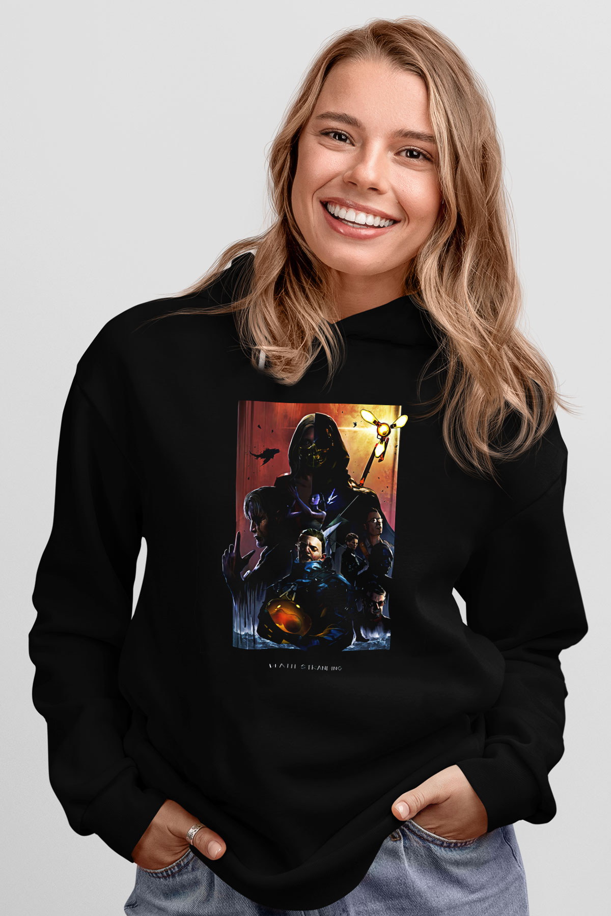 Death Stranding Baskılı Unisex Siyah Kapüşonlu Sweatshirt