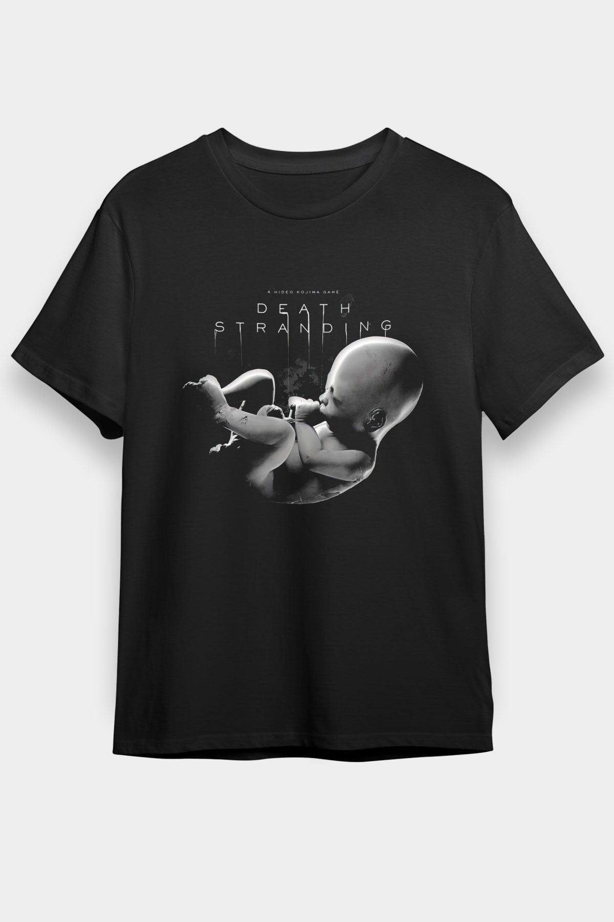 Death Stranding Baskılı Unisex Siyah Tişört - Tshirt