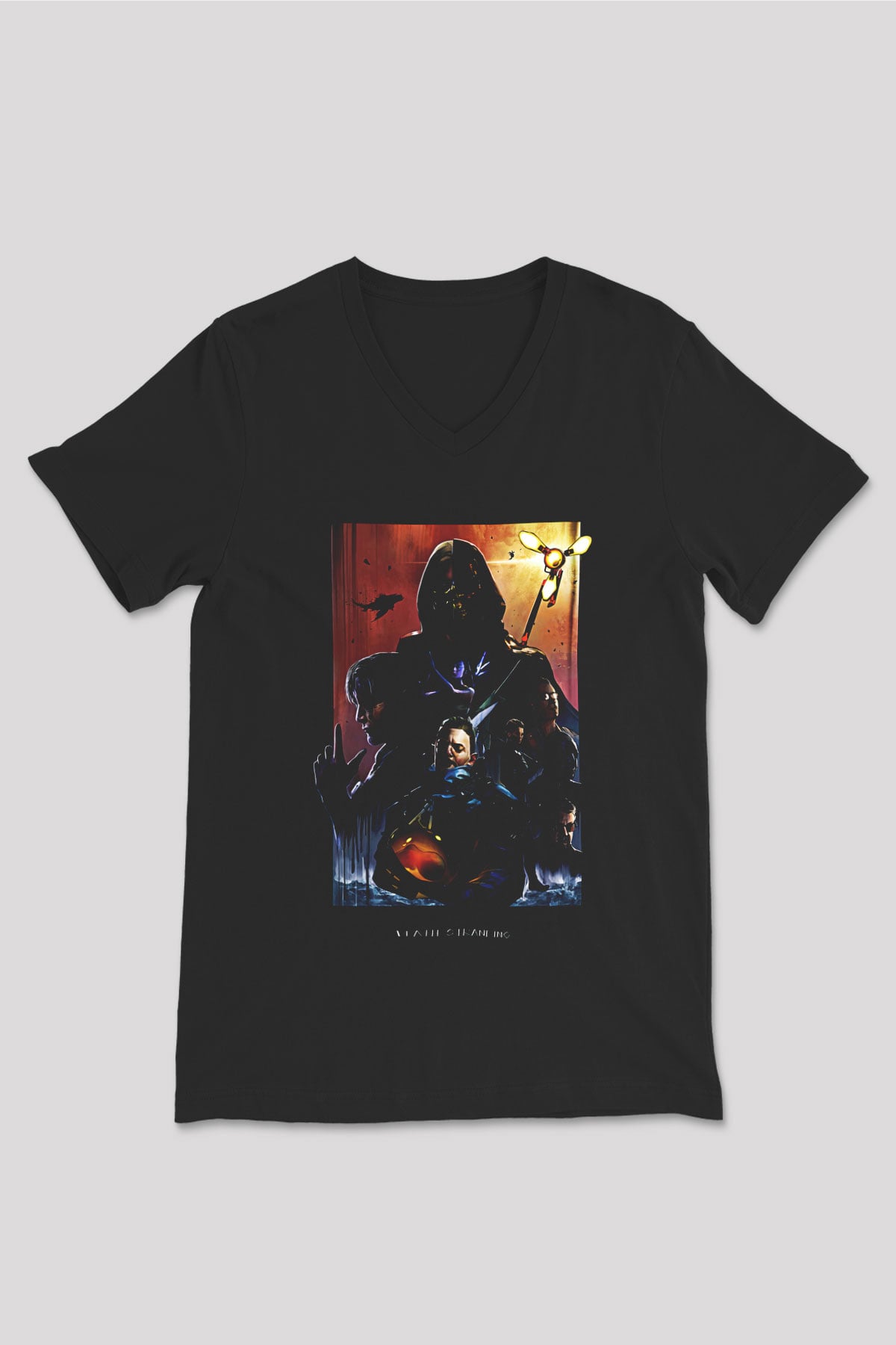 Death Stranding Baskılı Unisex Siyah V Yaka Tişört - Tshirt