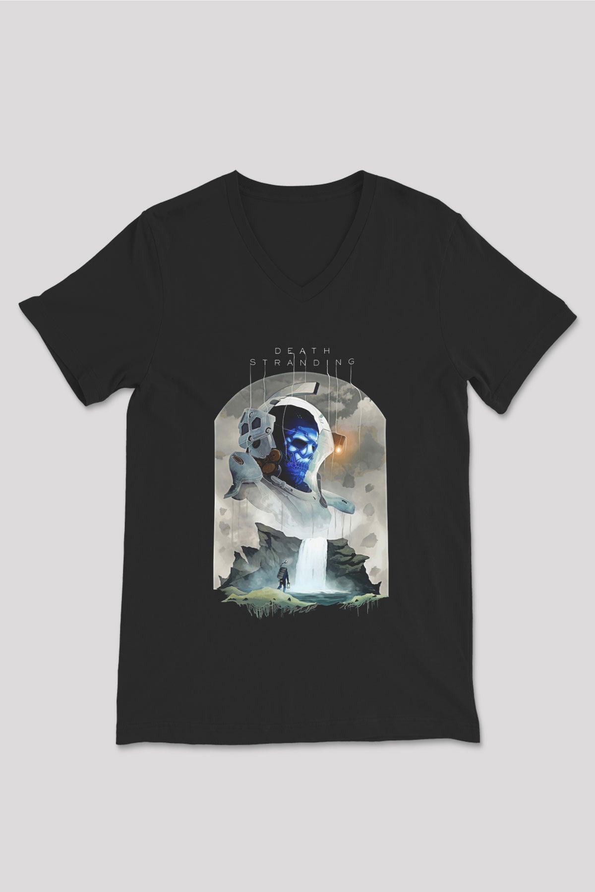 Death Stranding Baskılı Unisex Siyah V Yaka Tişört - Tshirt