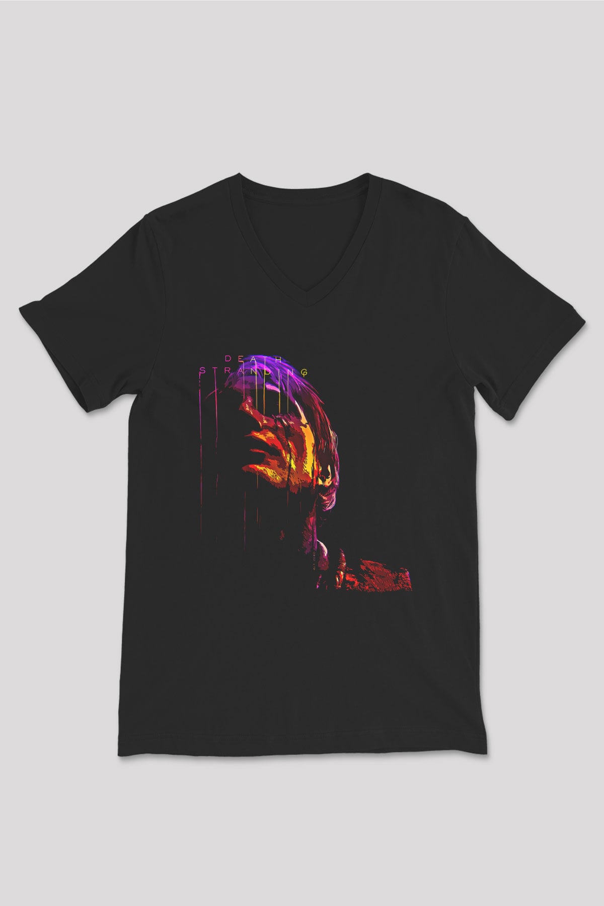 Death Stranding Baskılı Unisex Siyah V Yaka Tişört - Tshirt