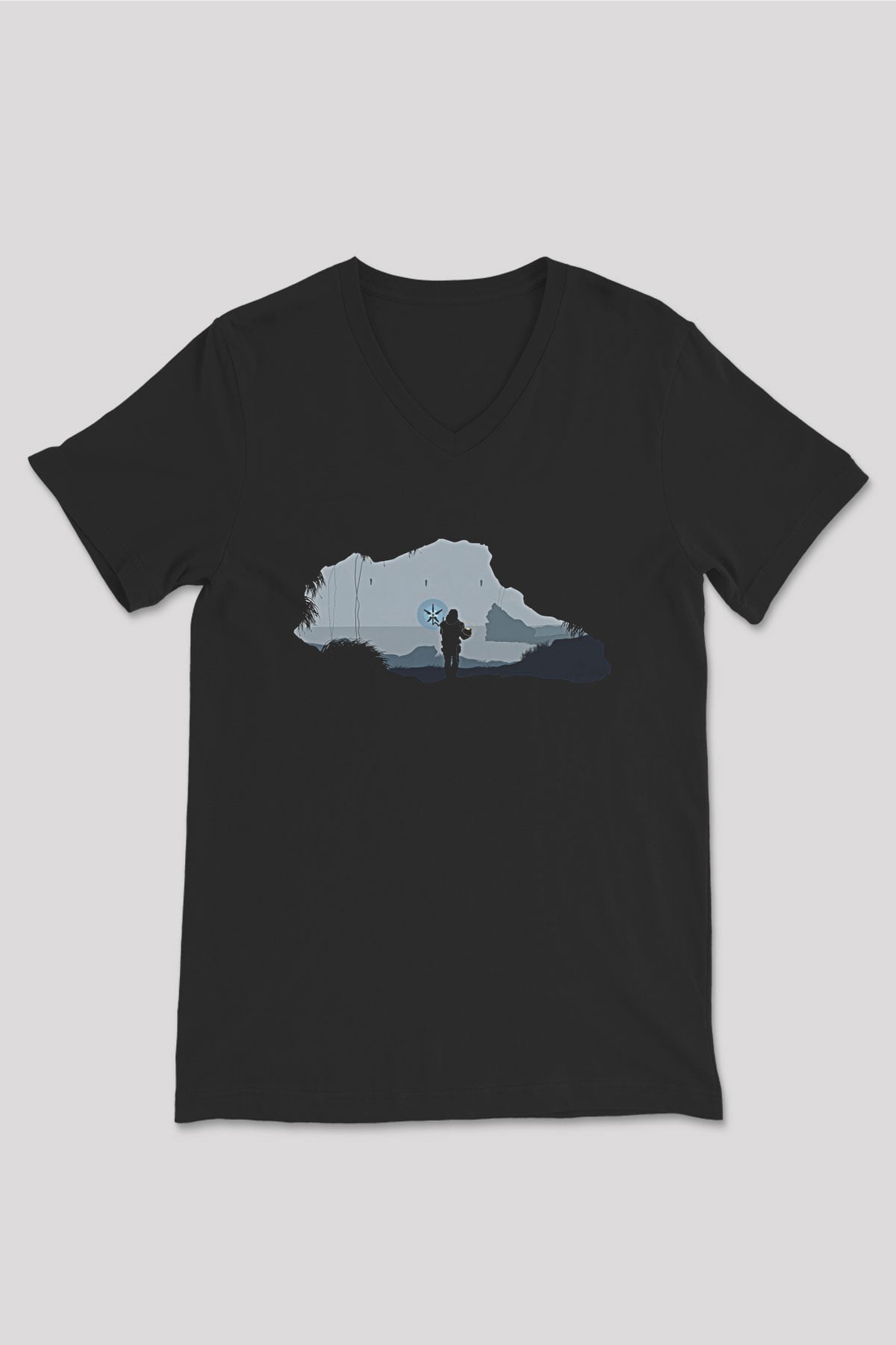 Death Stranding Baskılı Unisex Siyah V Yaka Tişört - Tshirt