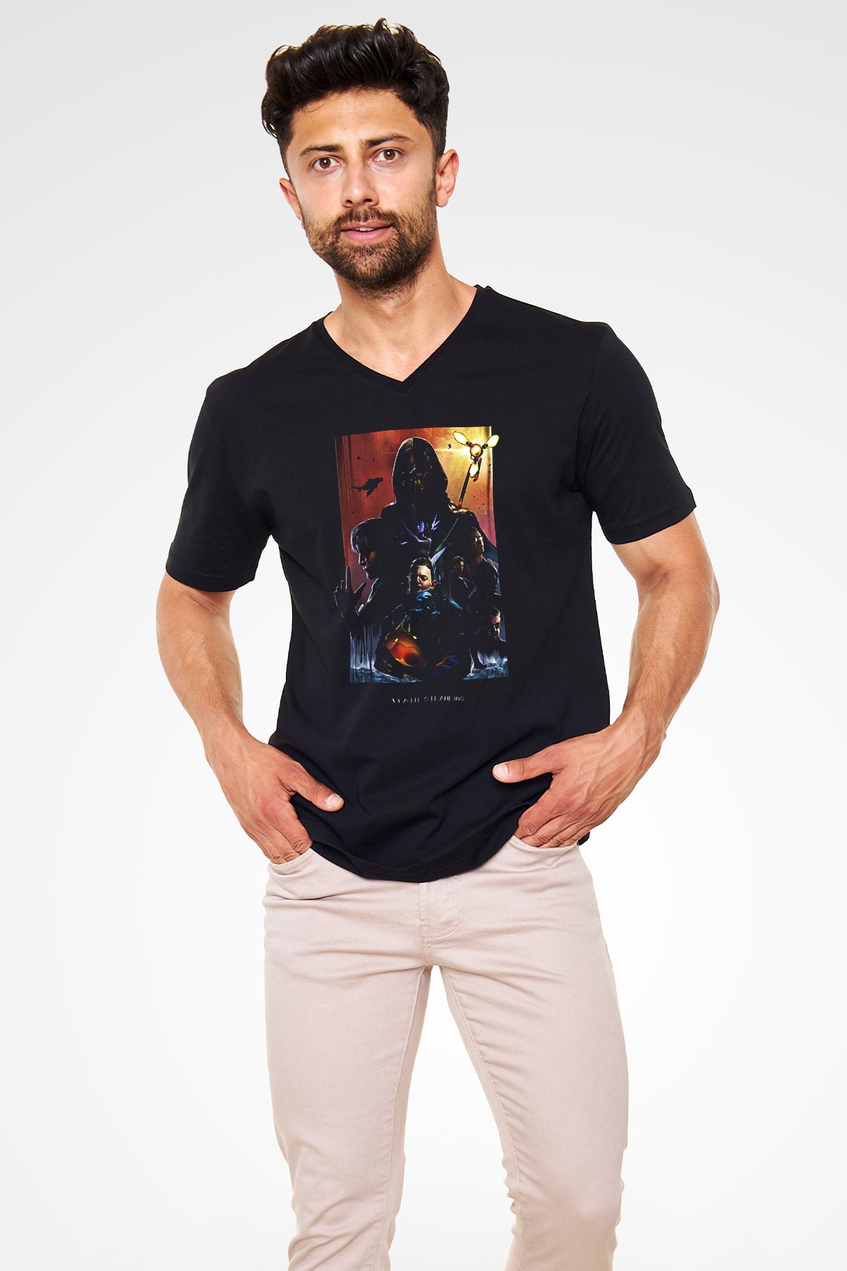 Death Stranding Baskılı Unisex Siyah V Yaka Tişört - Tshirt