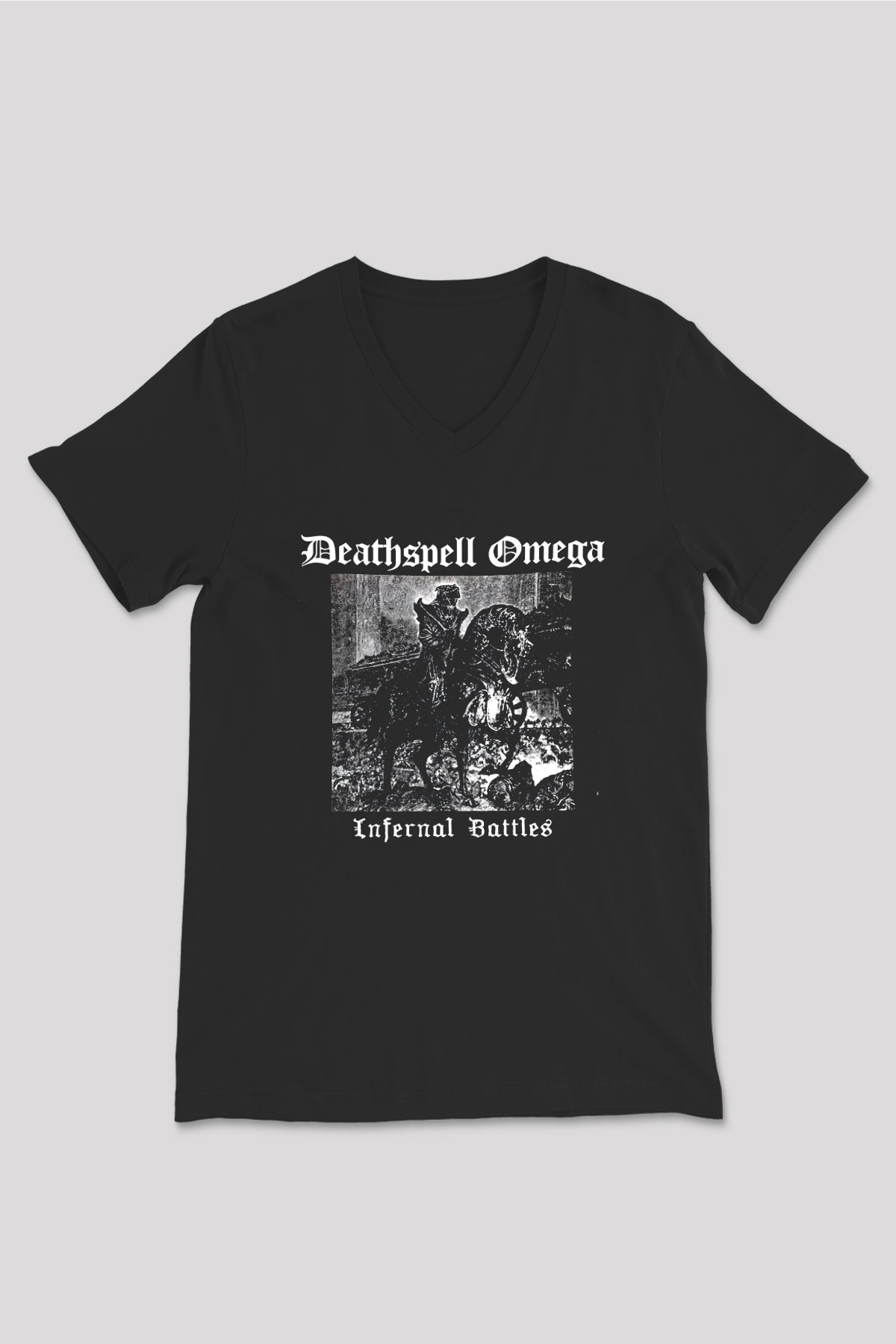 Deathspell Omega Baskılı Unisex Siyah V Yaka Tişört - Tshirt