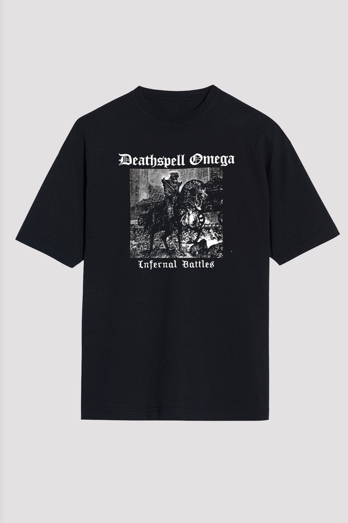 Deathspell Omega Baskılı Unisex Siyah Oversize Tişört - Tshirt