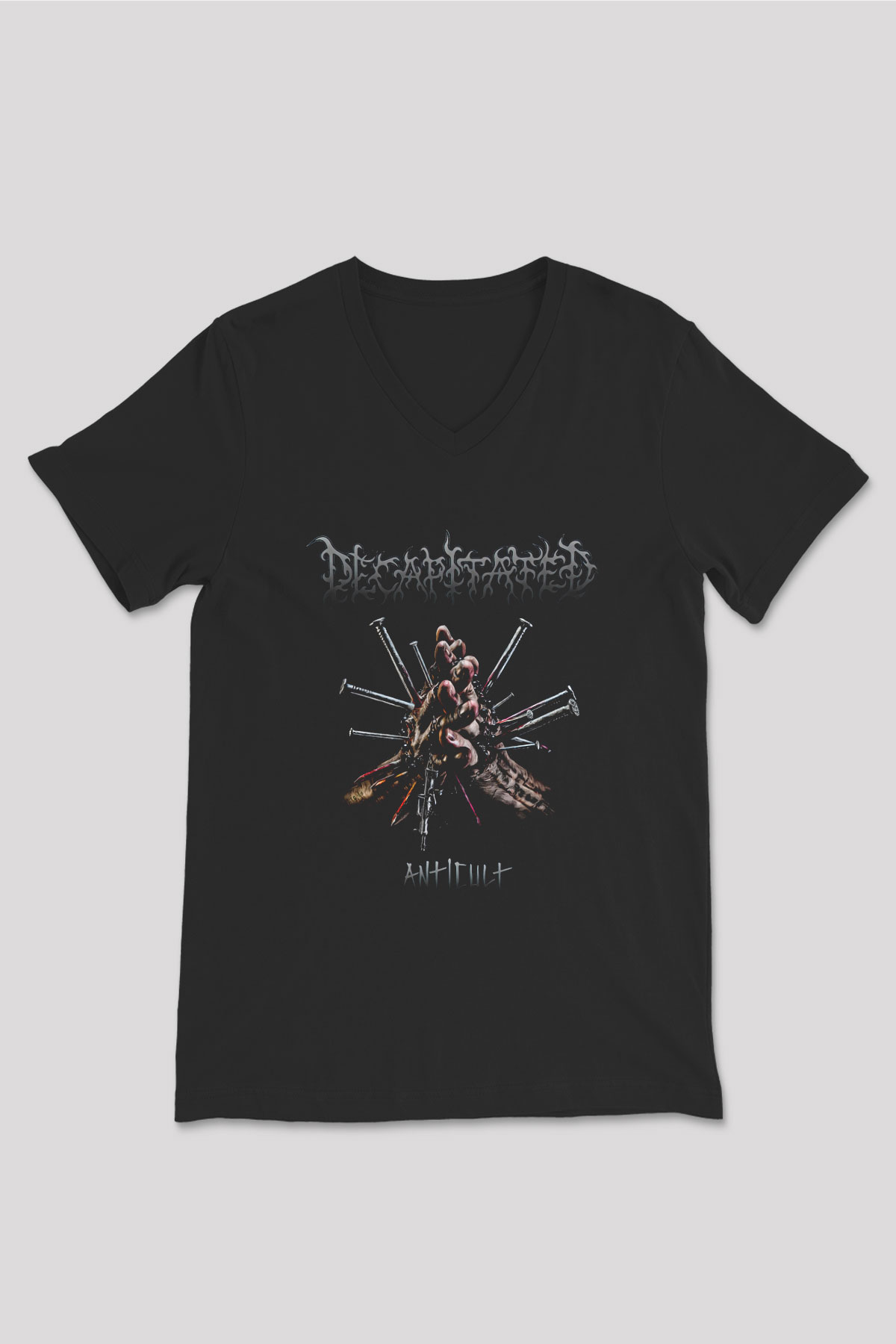 Decapitated Baskılı Unisex Siyah V Yaka Tişört - Tshirt