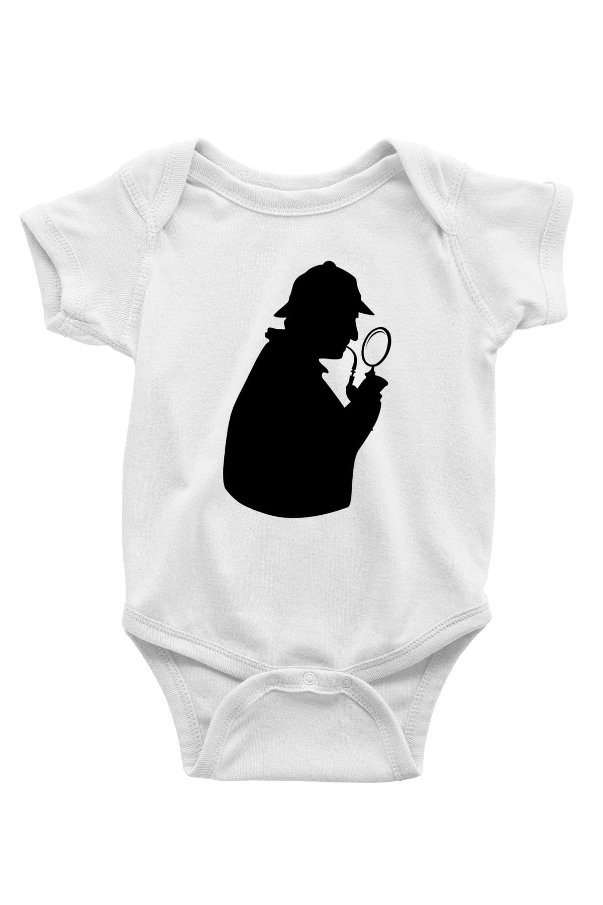 Dedektif Baskılı Beyaz Unisex Bebek Body - Zıbın