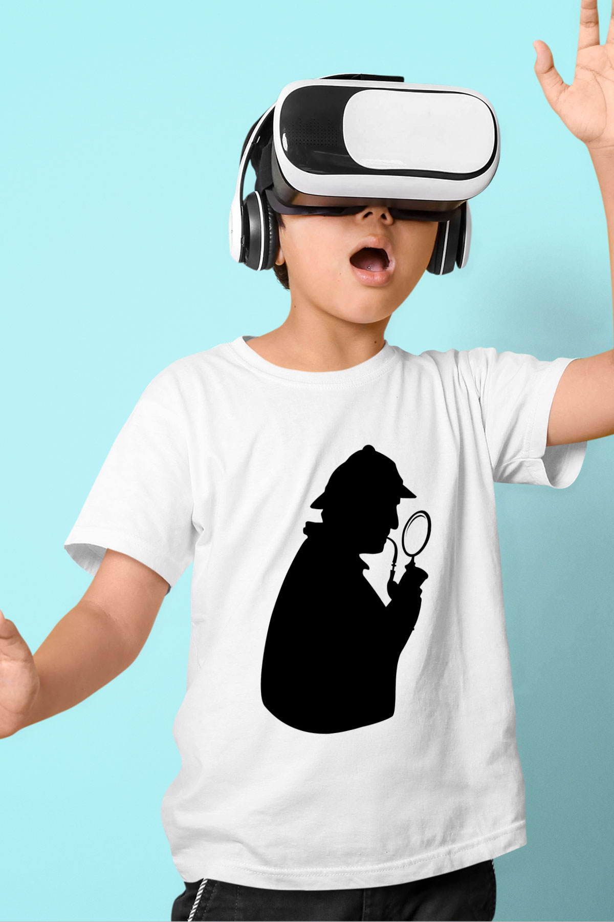 Dedektif Baskılı Beyaz Unisex Çocuk Tişört