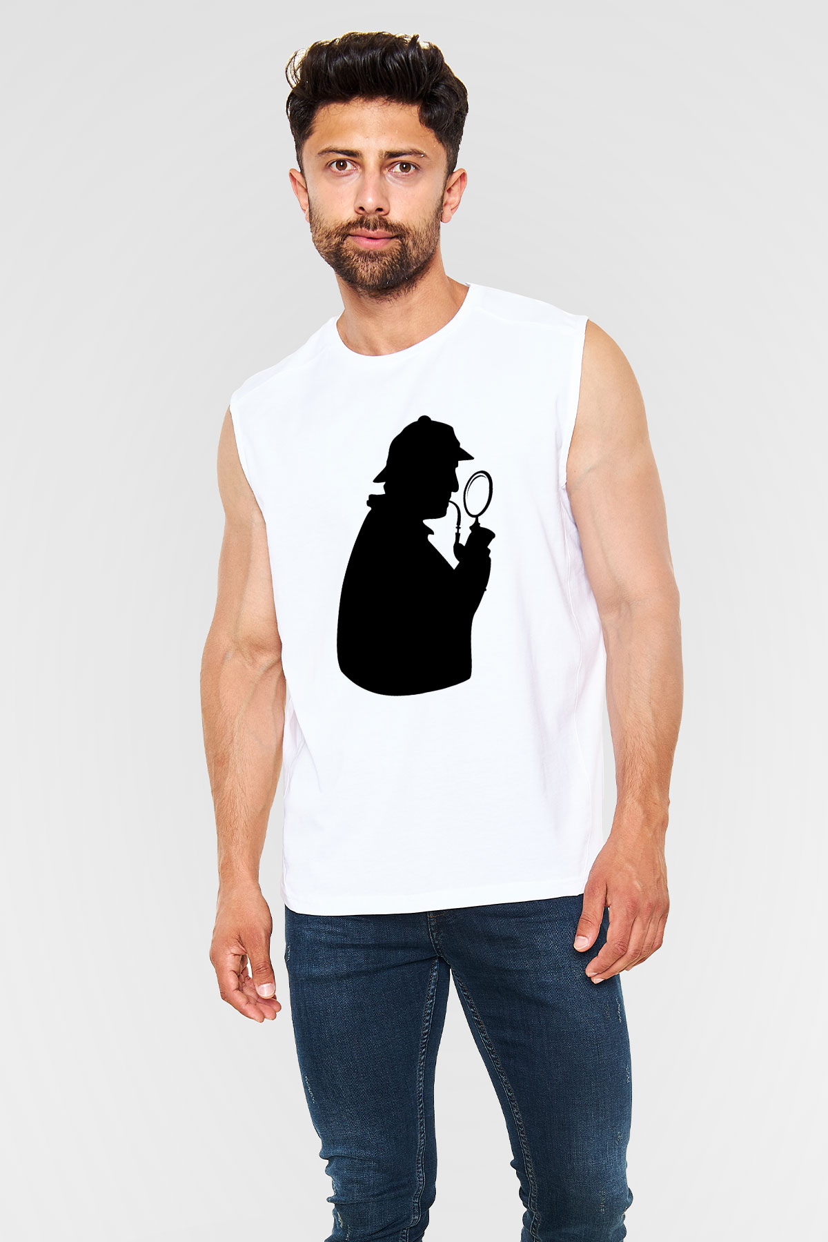 Dedektif Beyaz Unisex Kolsuz Tişört