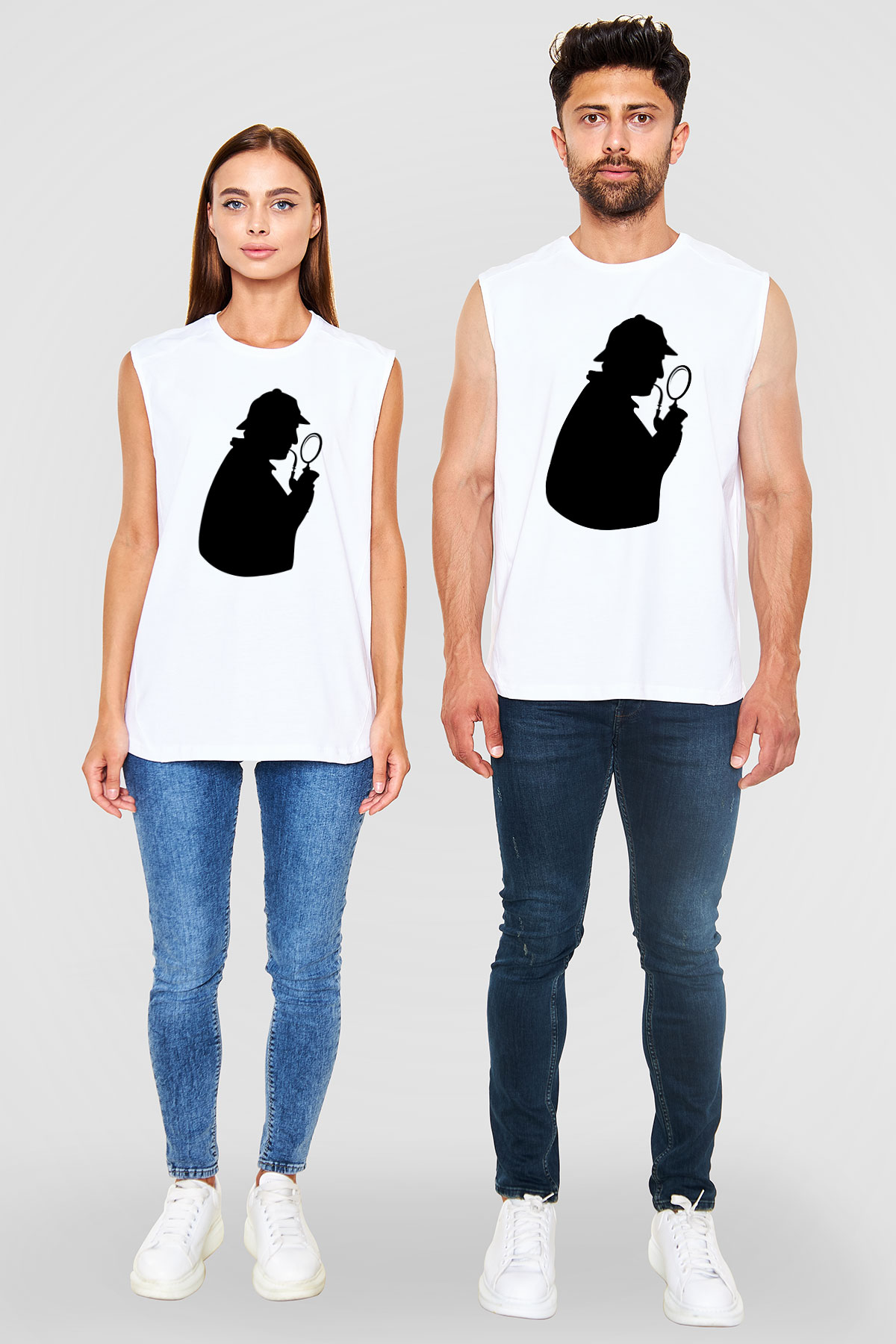 Dedektif Beyaz Unisex Kolsuz Tişört