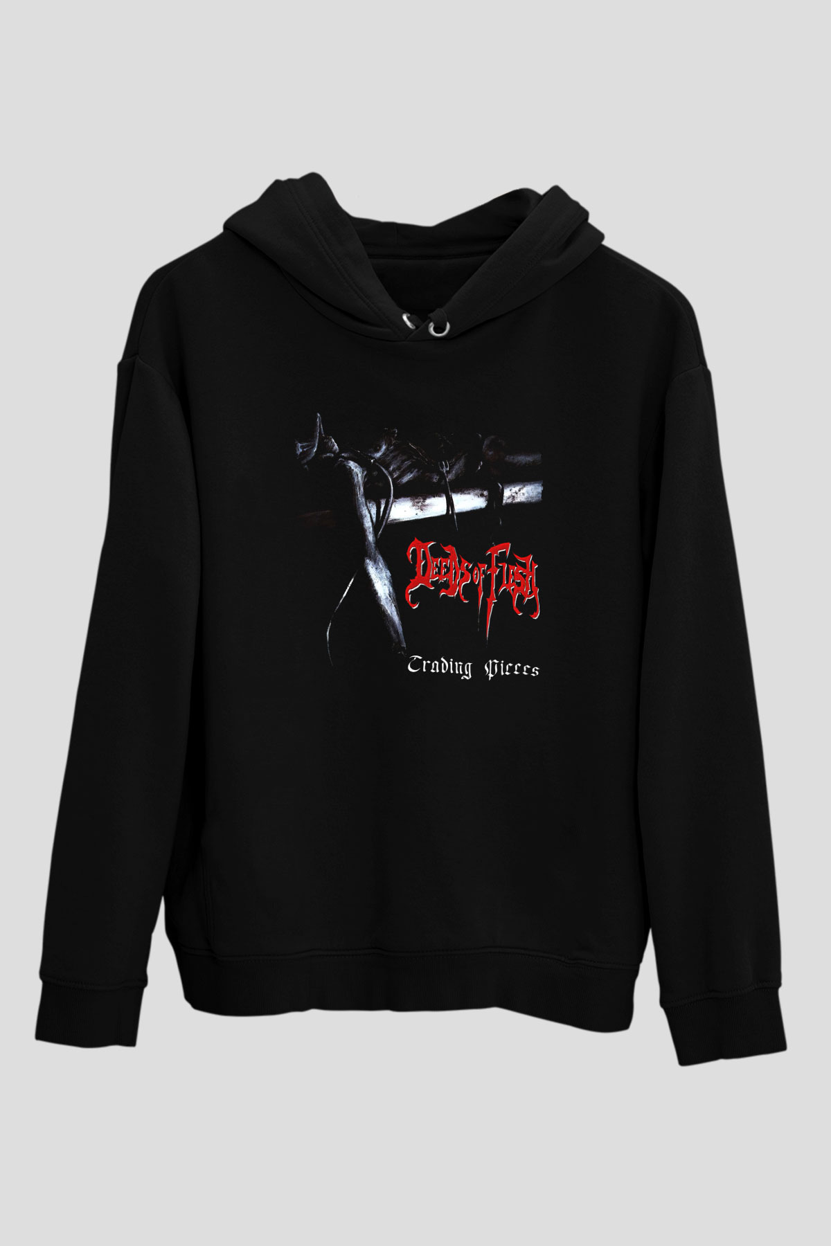 Deeds of Flesh Baskılı Unisex Siyah Kapüşonlu Sweatshirt