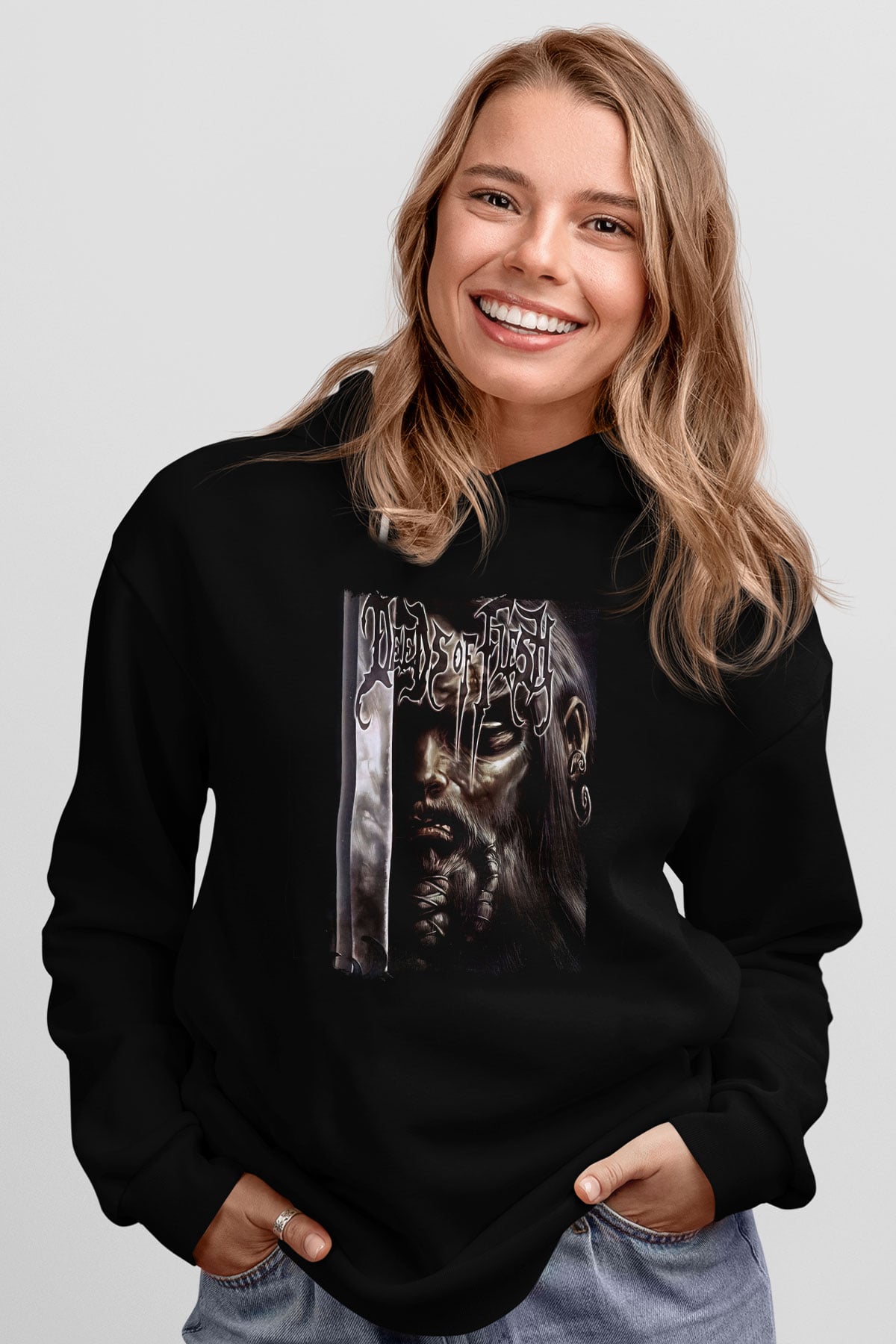 Deeds of Flesh Baskılı Unisex Siyah Kapüşonlu Sweatshirt