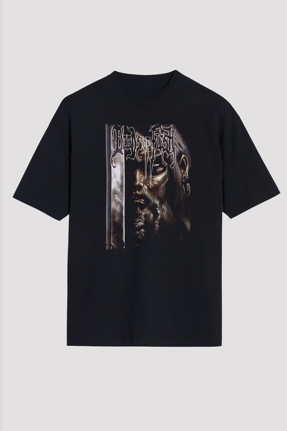 Deeds of Flesh Baskılı Unisex Siyah Oversize Tişört - Tshirt