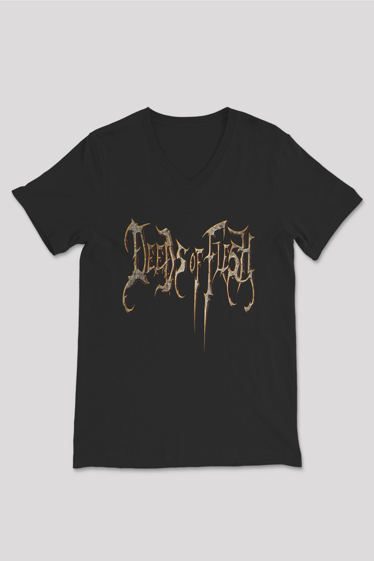 Deeds of Flesh Baskılı Unisex Siyah V Yaka Tişört - Tshirt
