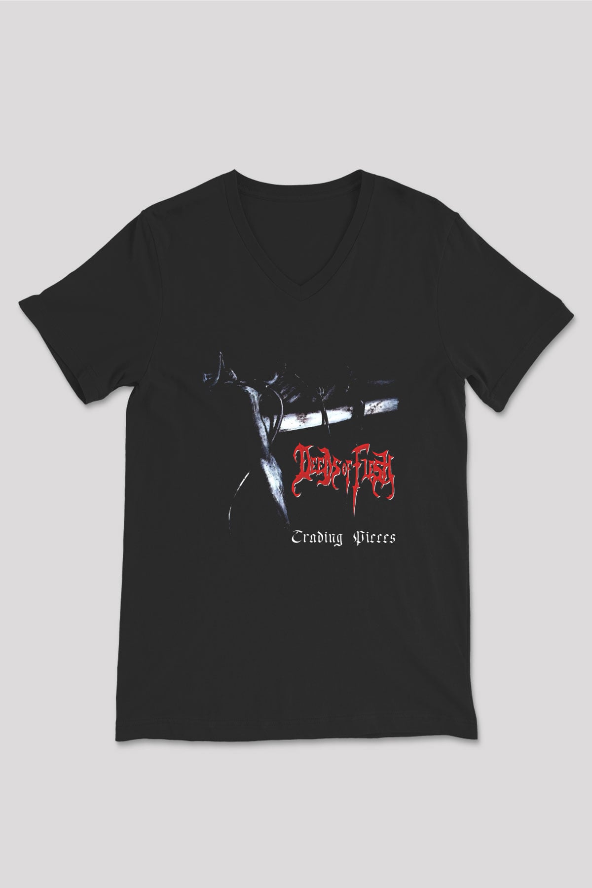 Deeds of Flesh Baskılı Unisex Siyah V Yaka Tişört - Tshirt