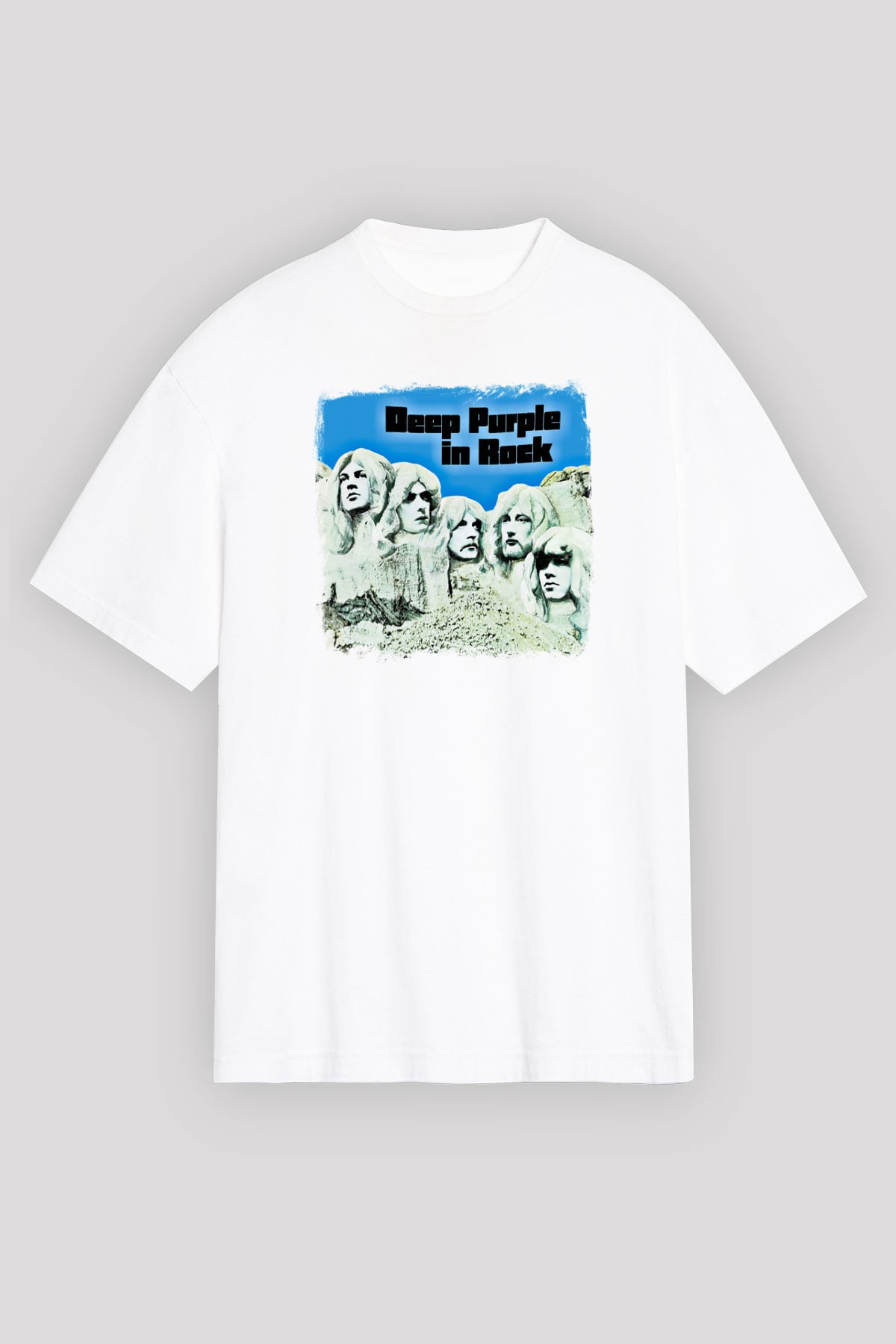 Deep Purple Baskılı Unisex Beyaz Oversize Tişört