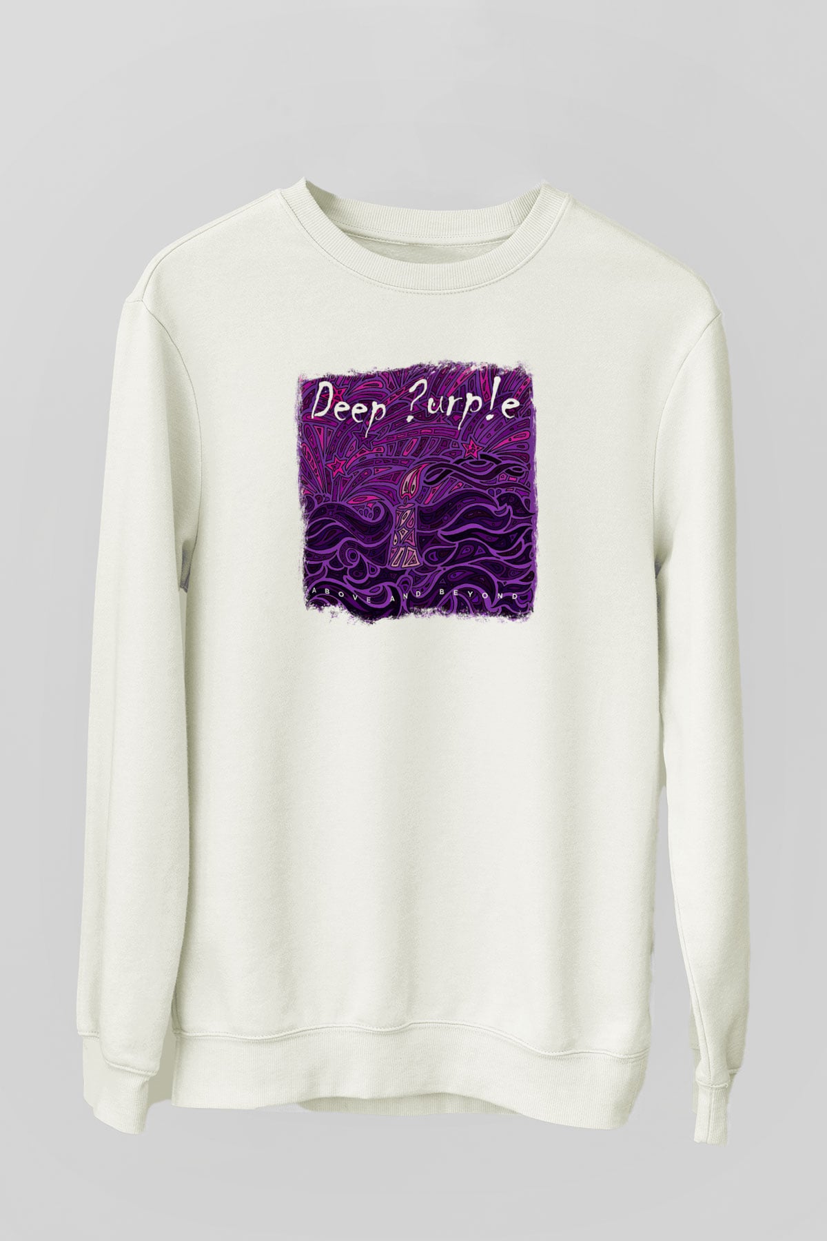 Deep Purple Baskılı Unisex Beyaz Sweatshirt