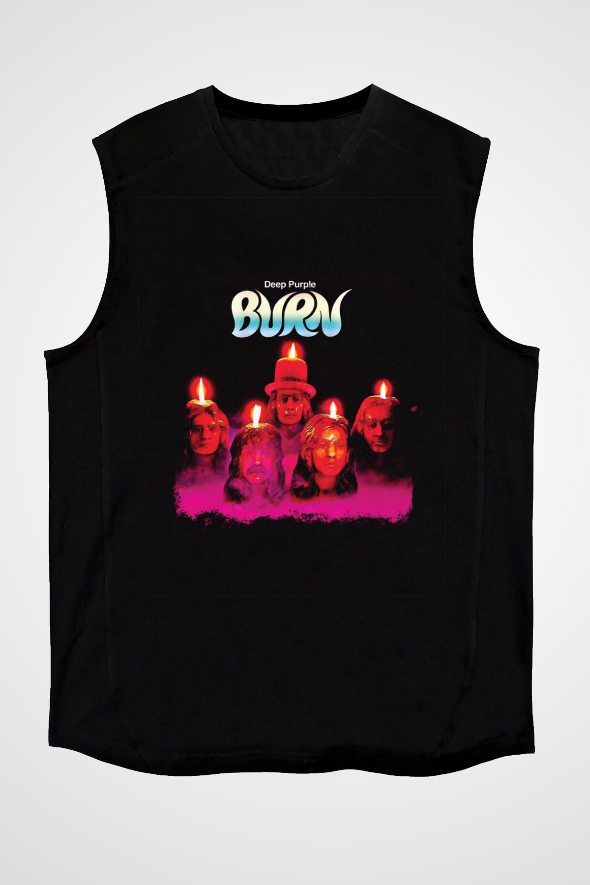 Deep Purple Baskılı Unisex Siyah Kolsuz Tişört
