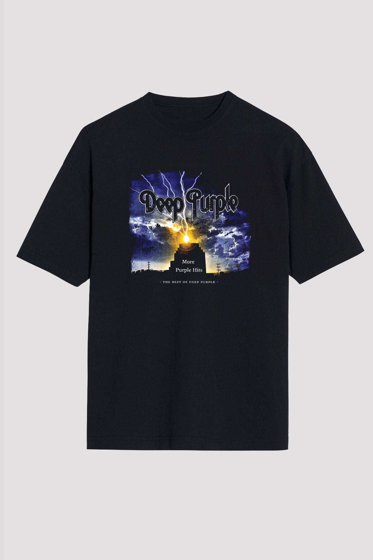 Deep Purple Baskılı Unisex Siyah Oversize Tişört